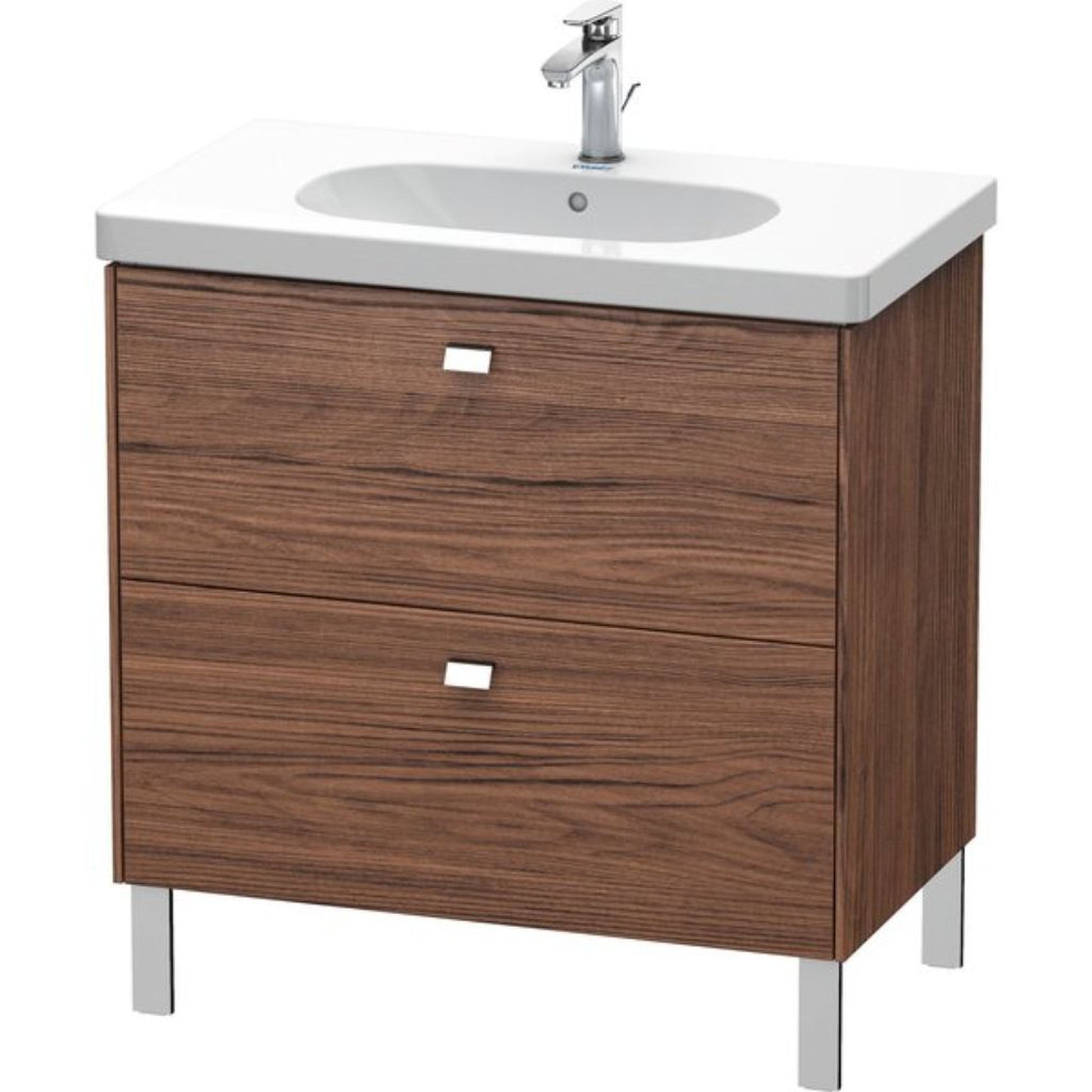 Duravit Brioso BR44260 32" x 27" x 18" Two Drawer Floor Standing Vanity Unit in Walnut Dark and Chrome Handle