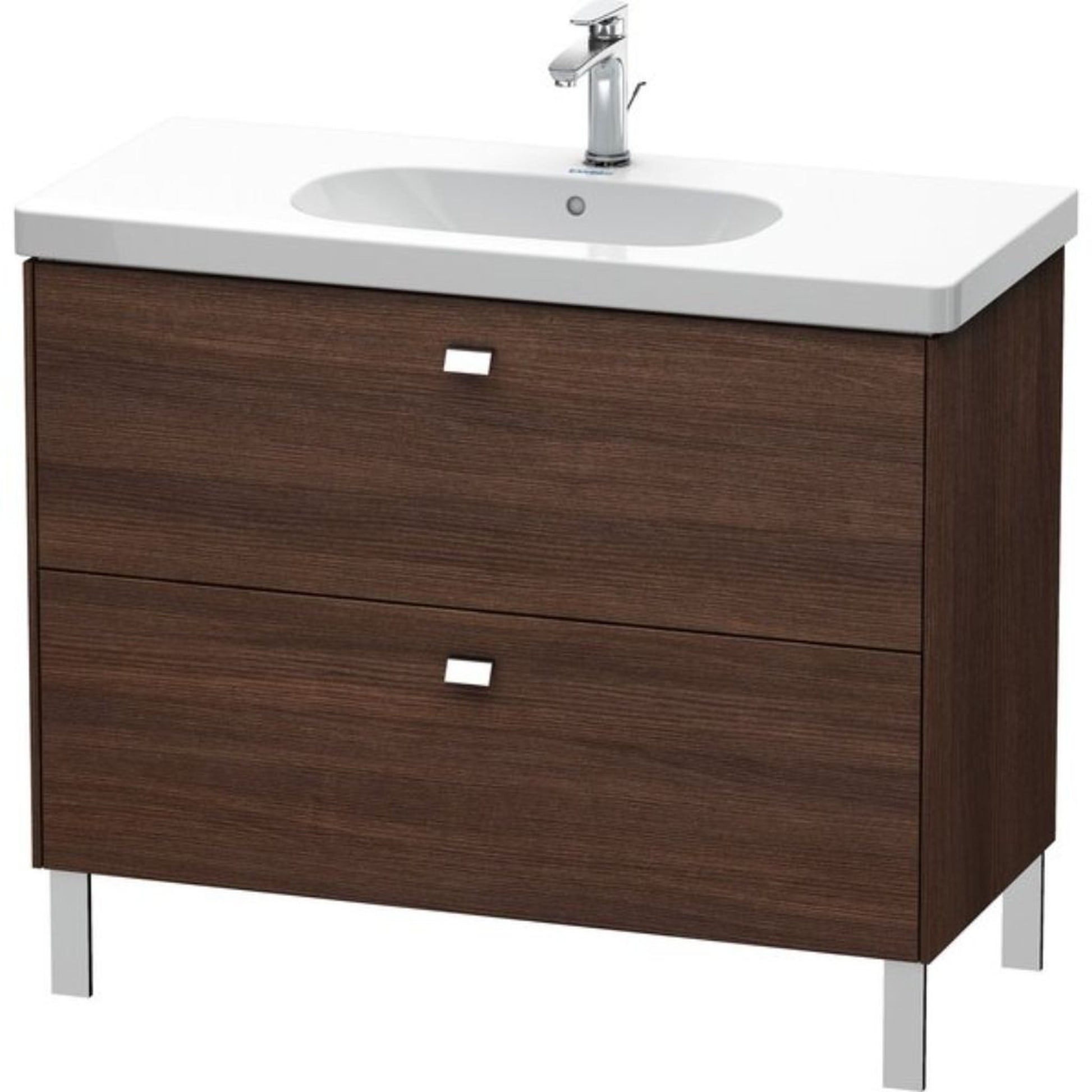 Duravit Brioso BR44270 40" x 27" x 18" Two Drawer Floor Standing Vanity Unit in Chestnut Dark and Chrome Handle