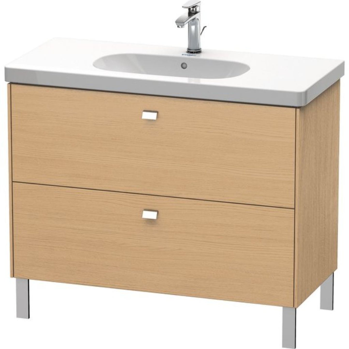 Duravit Brioso BR44270 40" x 27" x 18" Two Drawer Floor Standing Vanity Unit in Natural Oak and Chrome Handle