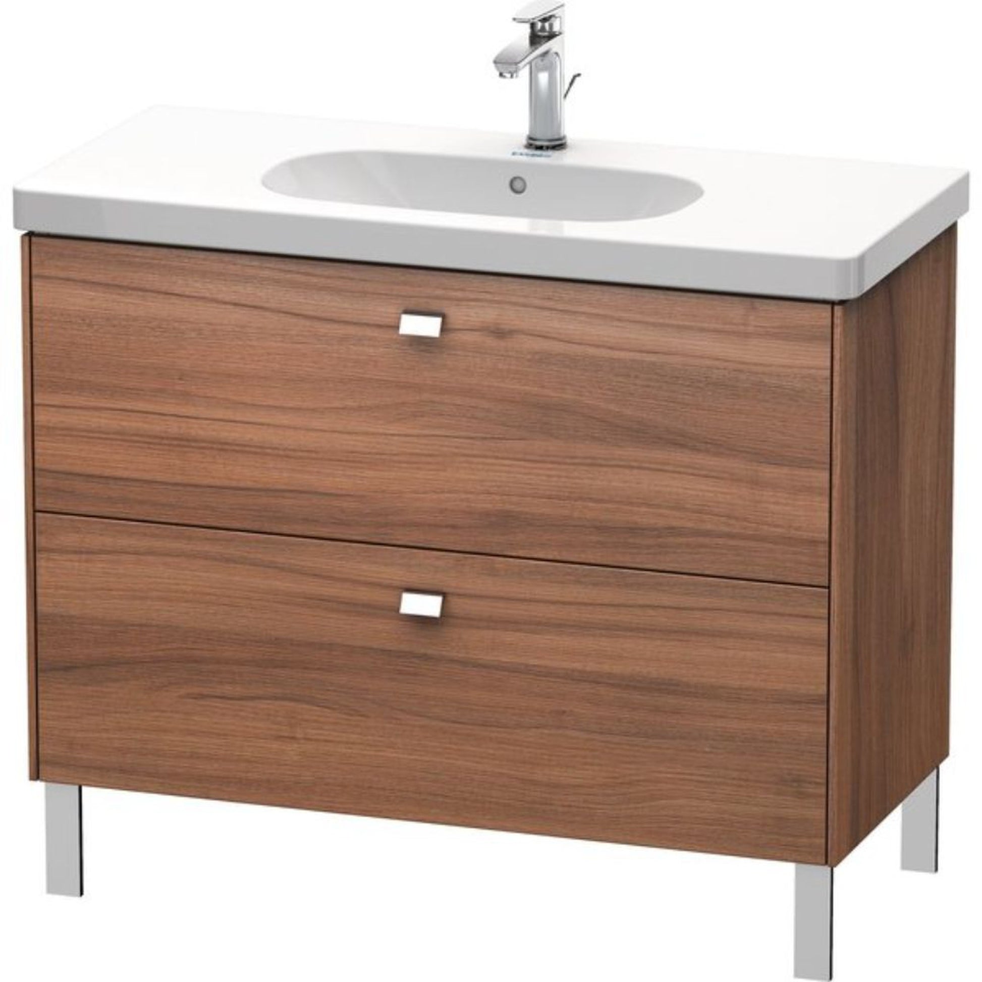 Duravit Brioso BR44270 40" x 27" x 18" Two Drawer Floor Standing Vanity Unit in Natural Walnut and Chrome Handle