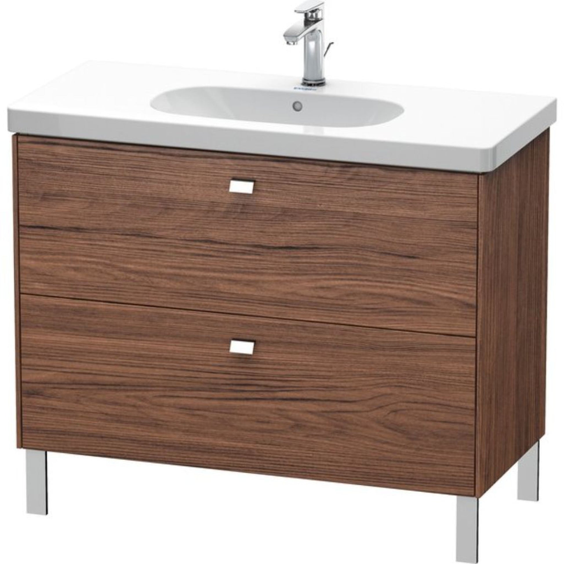Duravit Brioso BR44270 40" x 27" x 18" Two Drawer Floor Standing Vanity Unit in Walnut Dark and Chrome Handle