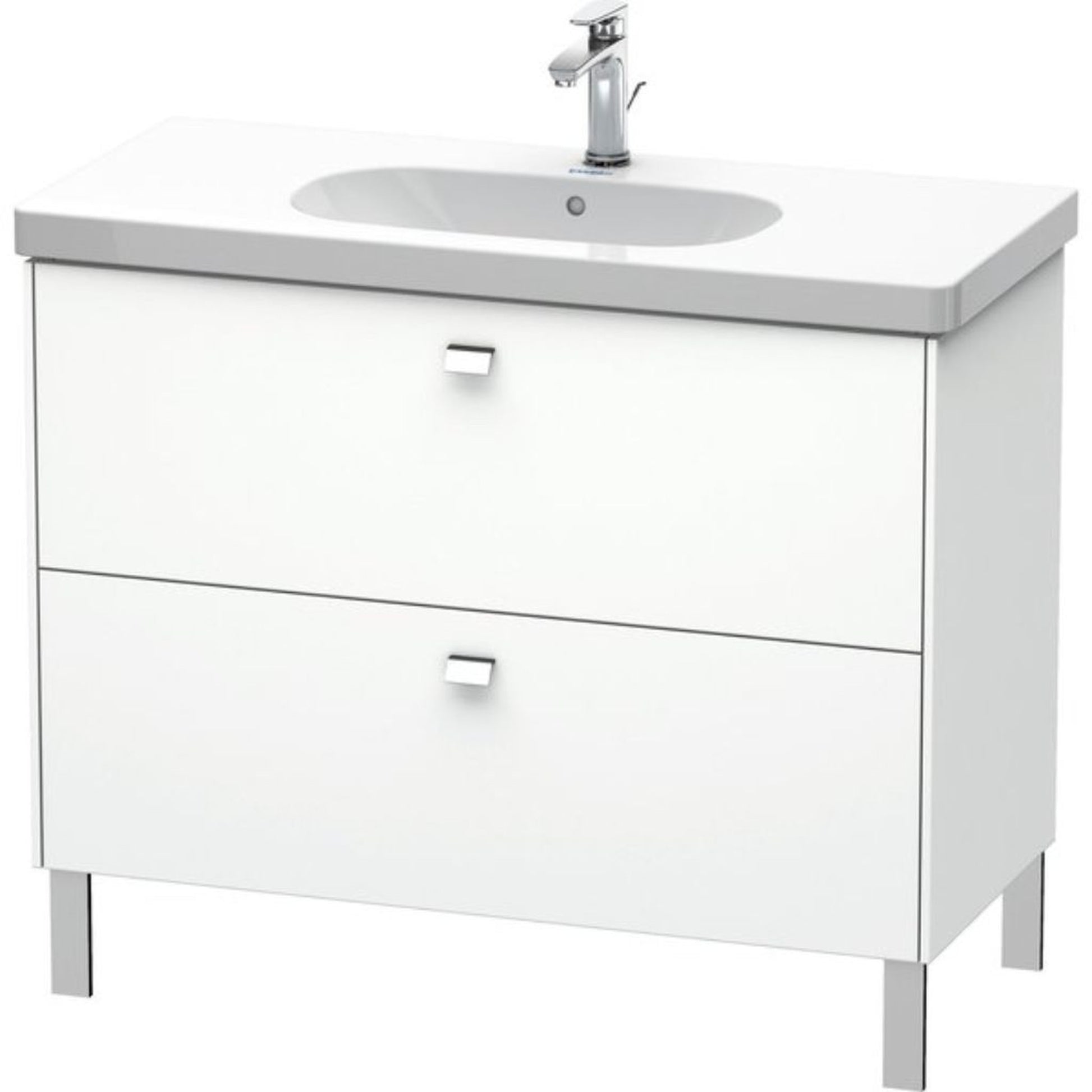 Duravit Brioso BR44270 40" x 27" x 18" Two Drawer Floor Standing Vanity Unit in White Matt and Chrome Handle