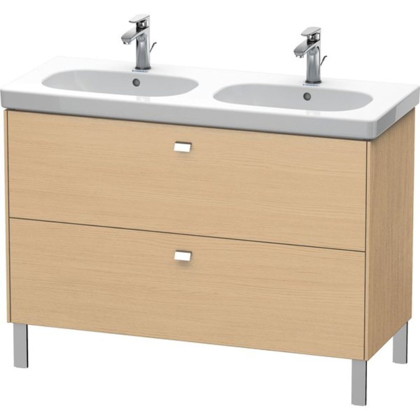 Duravit Brioso BR44280 46" x 27" x 18" Two Drawer Floor Standing Vanity Unit in Natural Oak and Chrome Handle