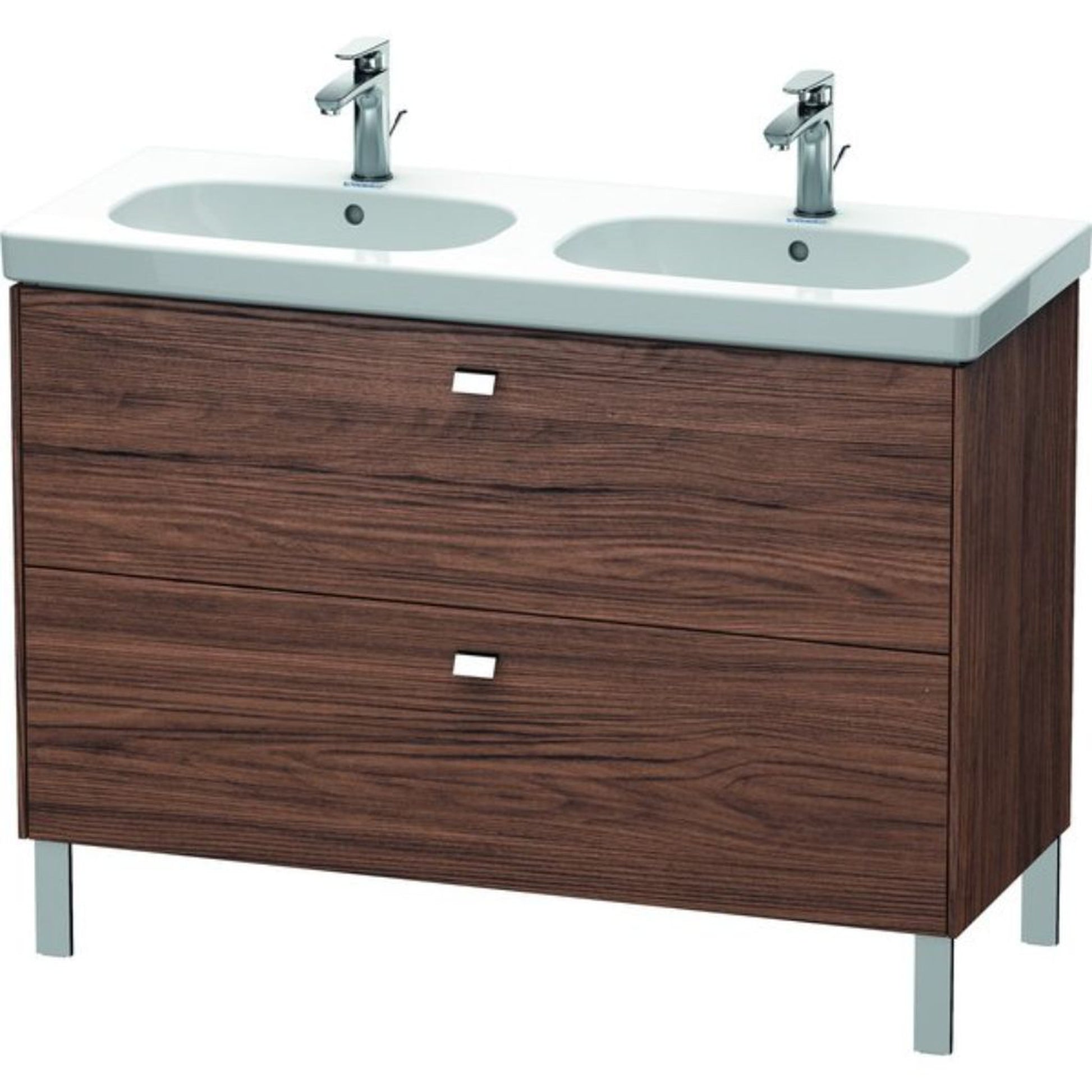 Duravit Brioso BR44280 46" x 27" x 18" Two Drawer Floor Standing Vanity Unit in Walnut Dark and Chrome Handle