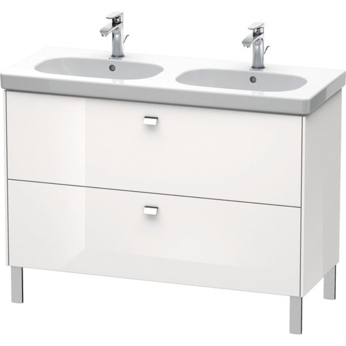 Duravit Brioso BR44280 46" x 27" x 18" Two Drawer Floor Standing Vanity Unit in White High Gloss and Chrome Handle