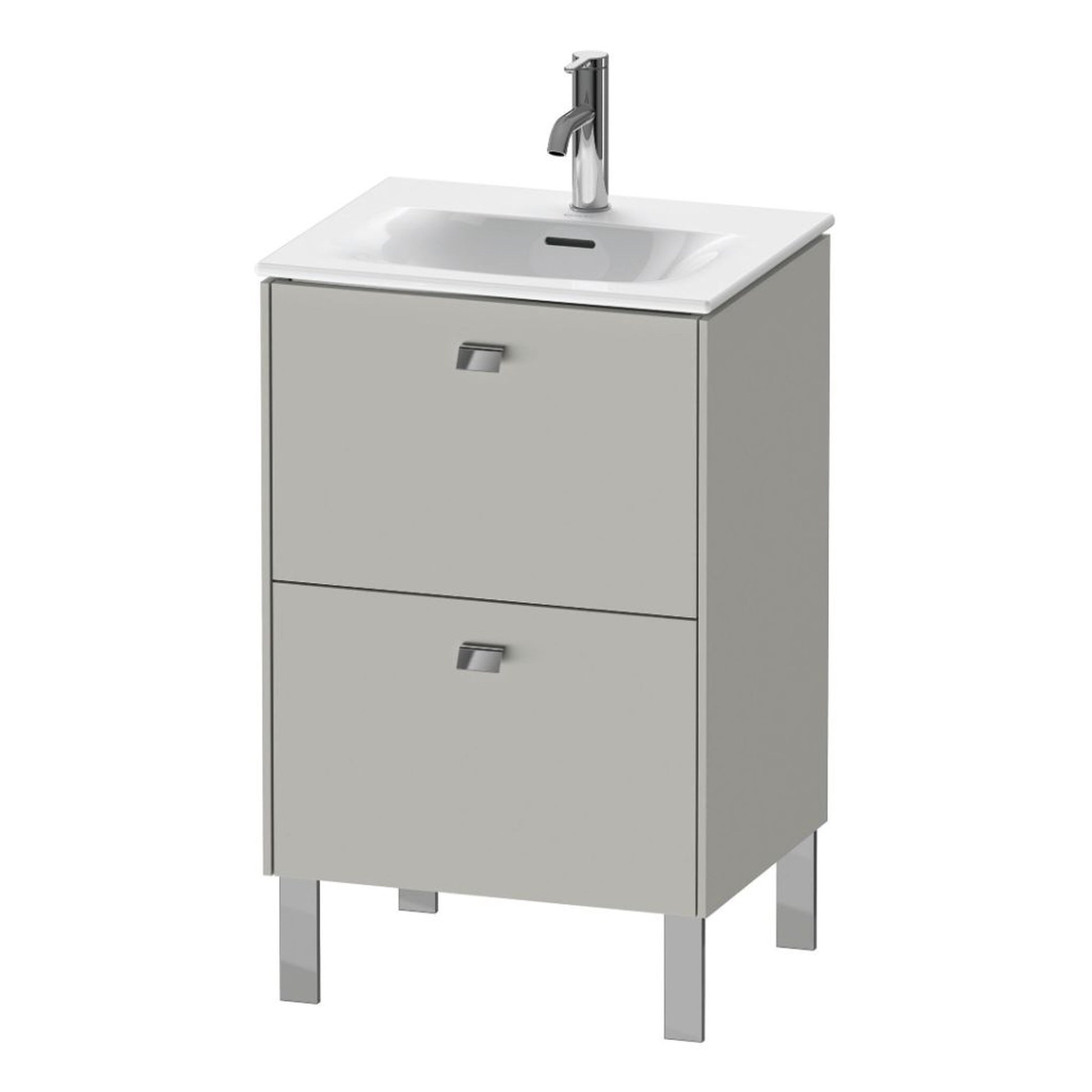Duravit Brioso BR45090 20" x 27" x 16" Two Drawer Floor Standing Vanity Unit in Concrete Grey Matt and Chrome Handle