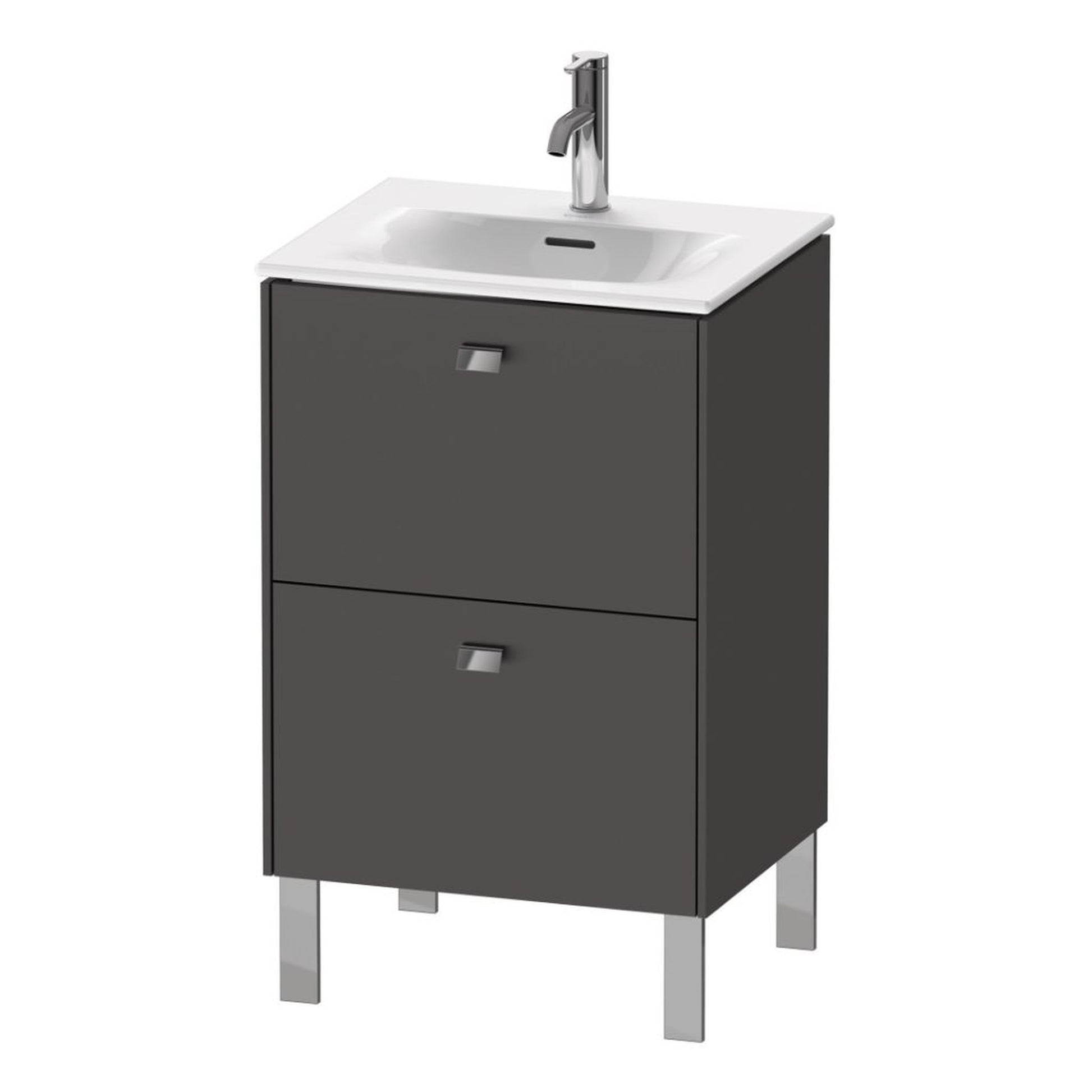 Duravit Brioso BR45090 20" x 27" x 16" Two Drawer Floor Standing Vanity Unit in Graphite Matt and Chrome Handle