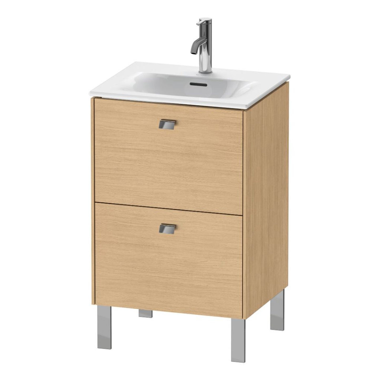 Duravit Brioso BR45090 20" x 27" x 16" Two Drawer Floor Standing Vanity Unit in Natural Oak and Chrome Handle