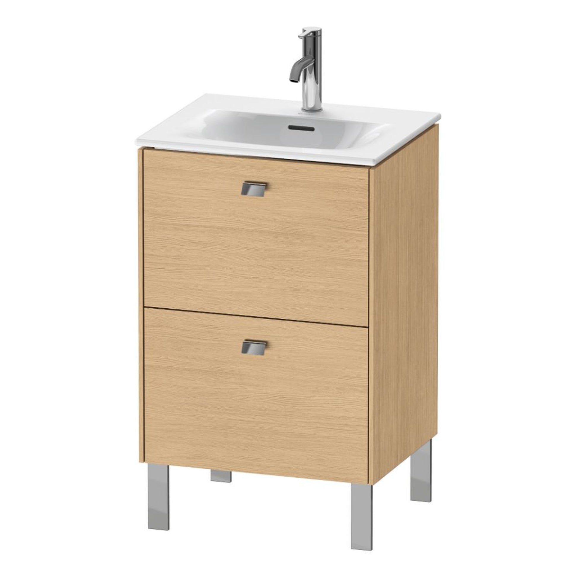 Duravit Brioso BR45090 20" x 27" x 16" Two Drawer Floor Standing Vanity Unit in Natural Oak and Chrome Handle