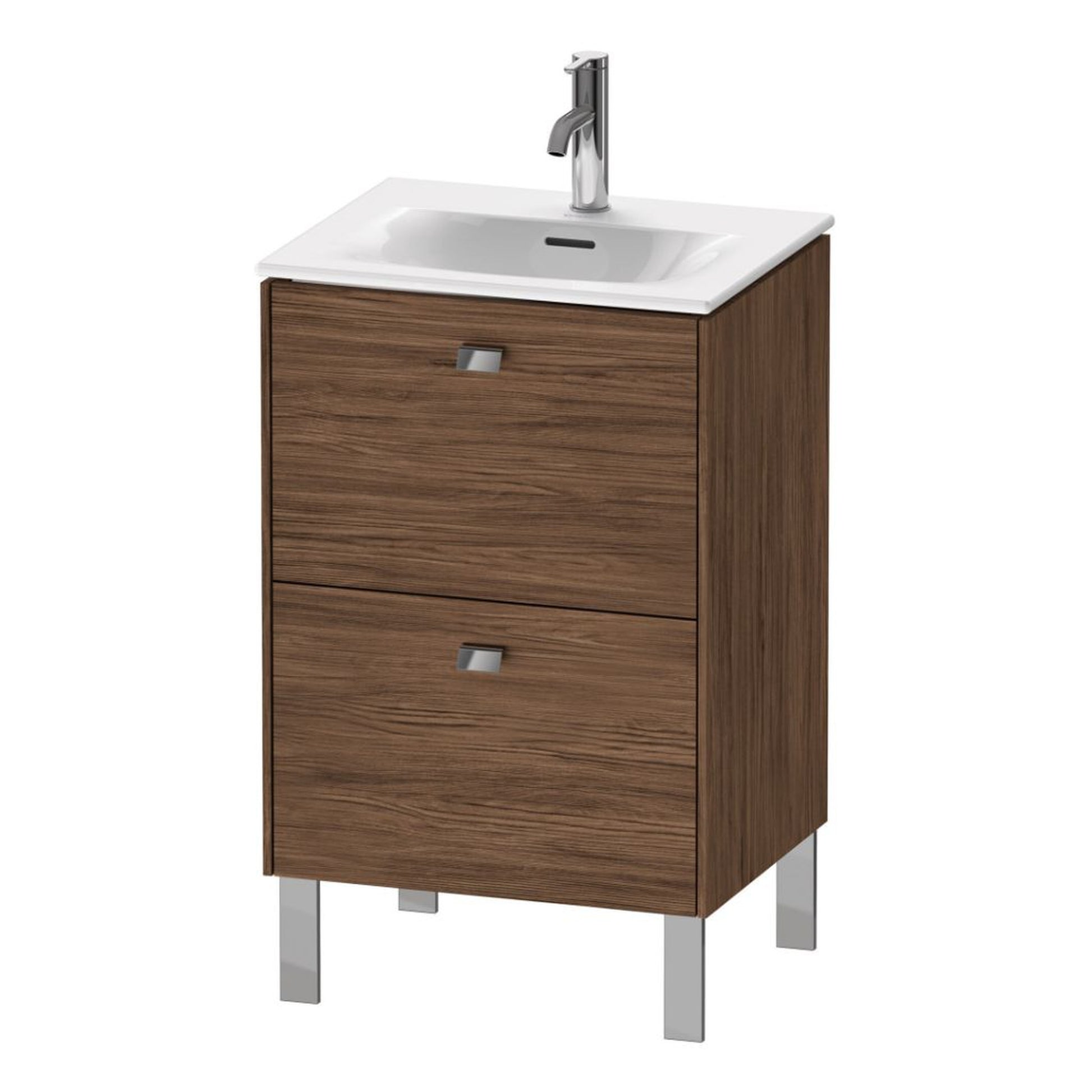 Duravit Brioso BR45090 20" x 27" x 16" Two Drawer Floor Standing Vanity Unit in Walnut Dark and Chrome Handle