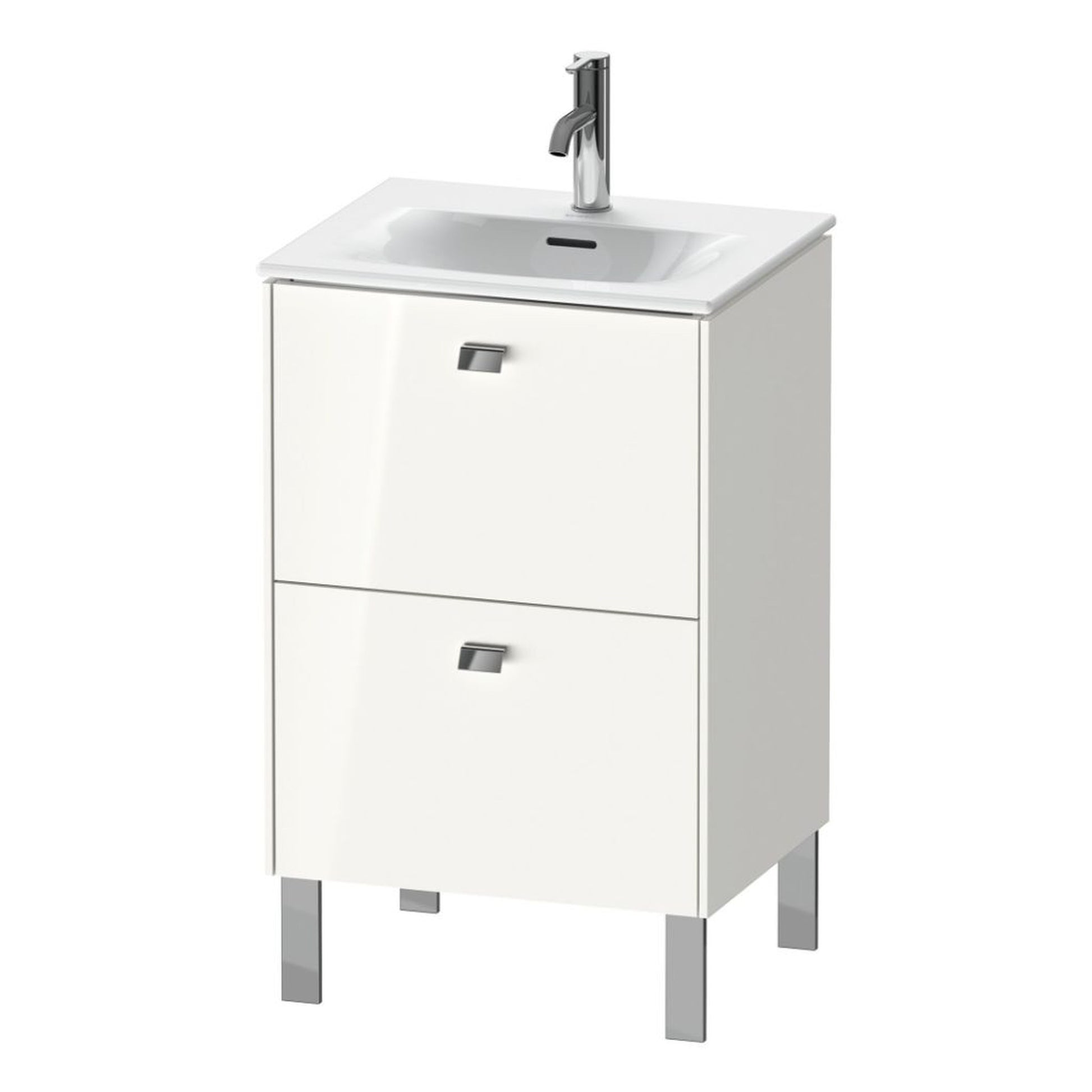 Duravit Brioso BR45090 20" x 27" x 16" Two Drawer Floor Standing Vanity Unit in White High Gloss and Chrome Handle