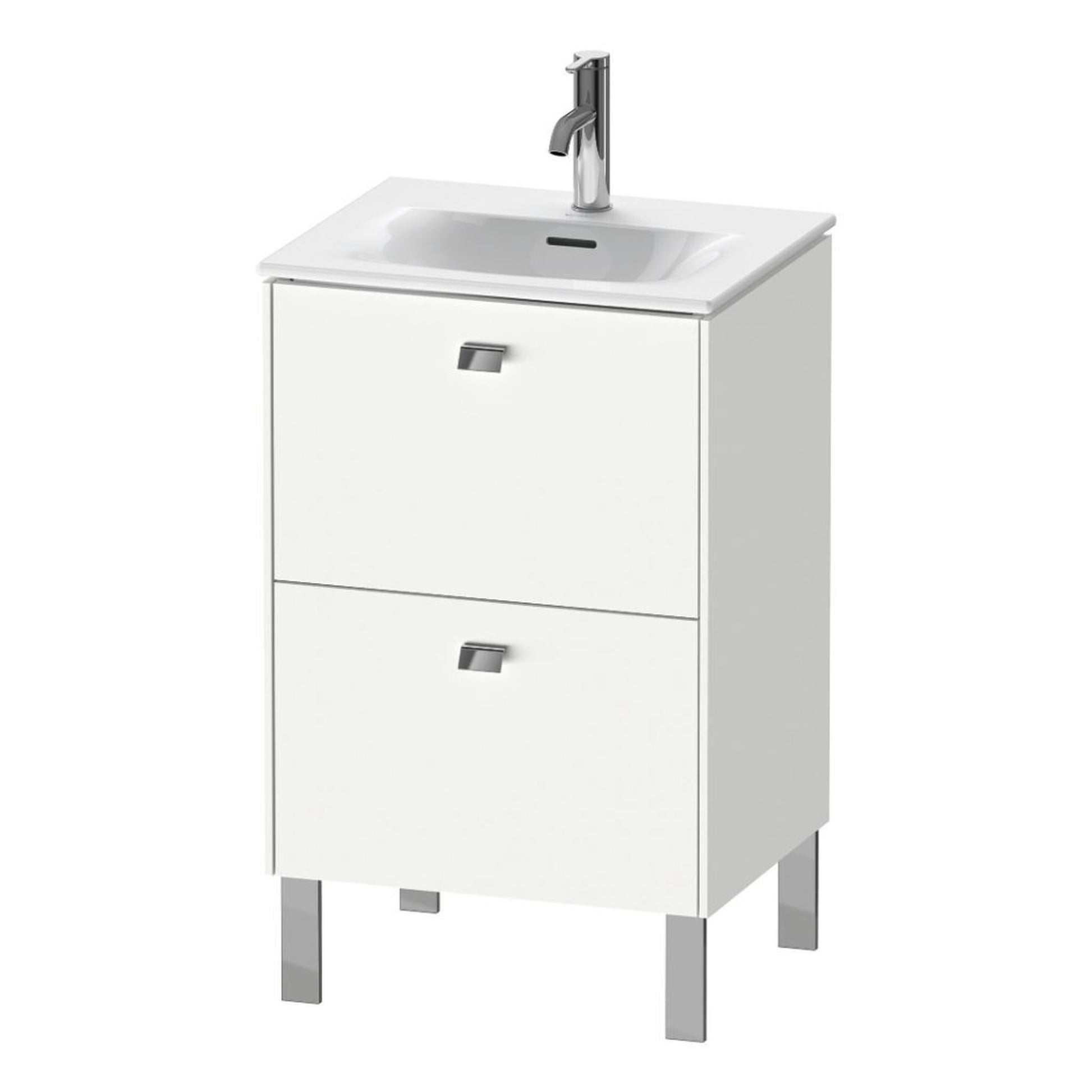 Duravit Brioso BR45090 20" x 27" x 16" Two Drawer Floor Standing Vanity Unit in White Matt and Chrome Handle