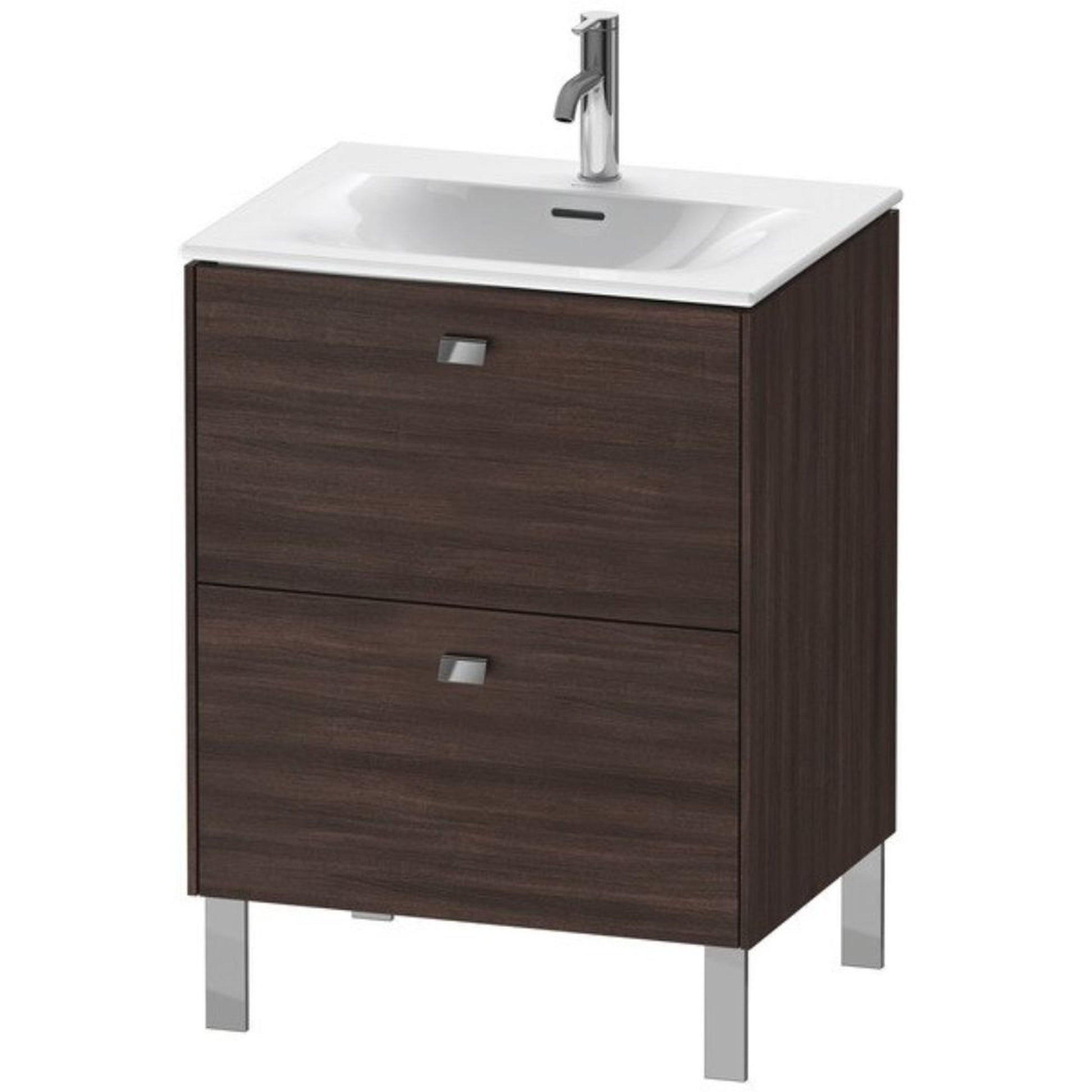Duravit Brioso BR45100 24" x 27" x 19" Two Drawer Floor Standing Vanity Unit in Chestnut Dark and Chrome Handle