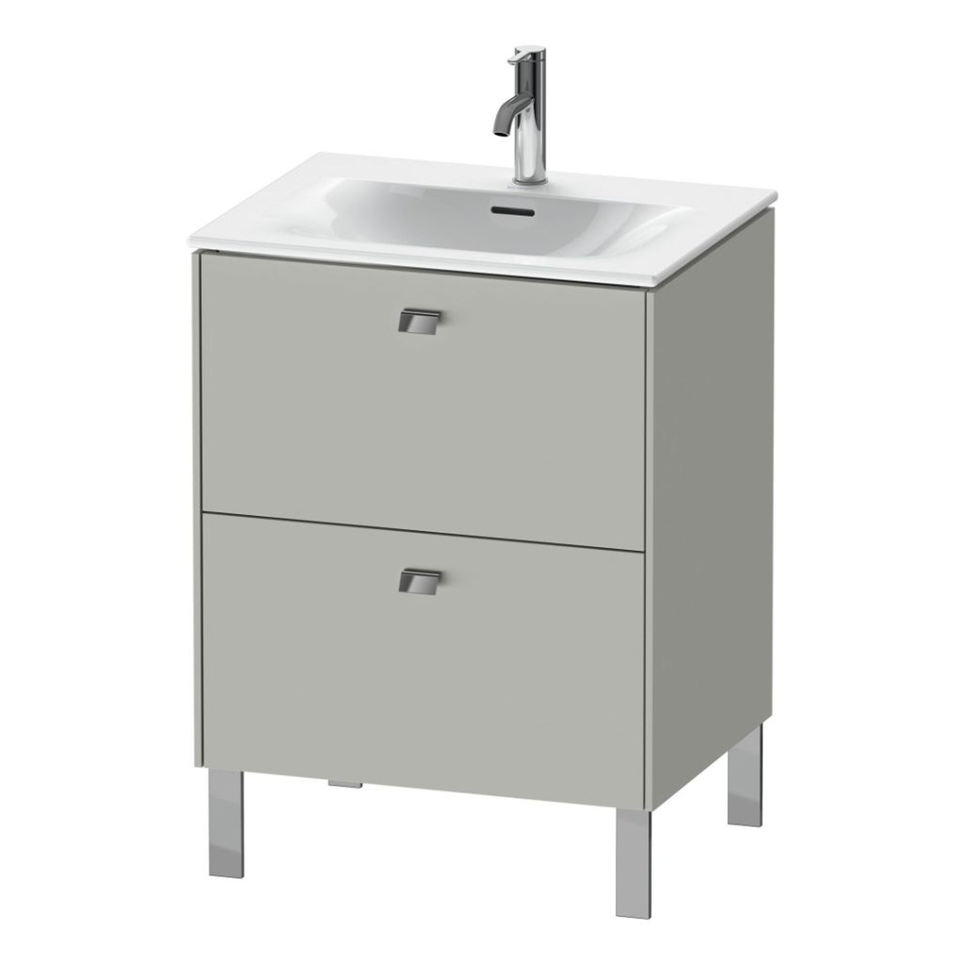 Duravit Brioso BR45100 24" x 27" x 19" Two Drawer Floor Standing Vanity Unit in Concrete Grey Matt and Chrome Handle