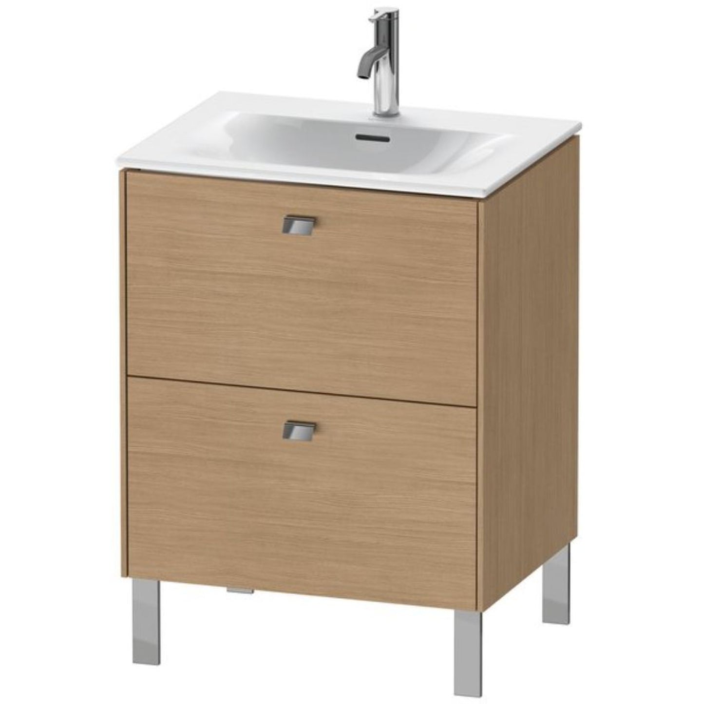 Duravit Brioso BR45100 24" x 27" x 19" Two Drawer Floor Standing Vanity Unit in European Oak and Chrome Handle