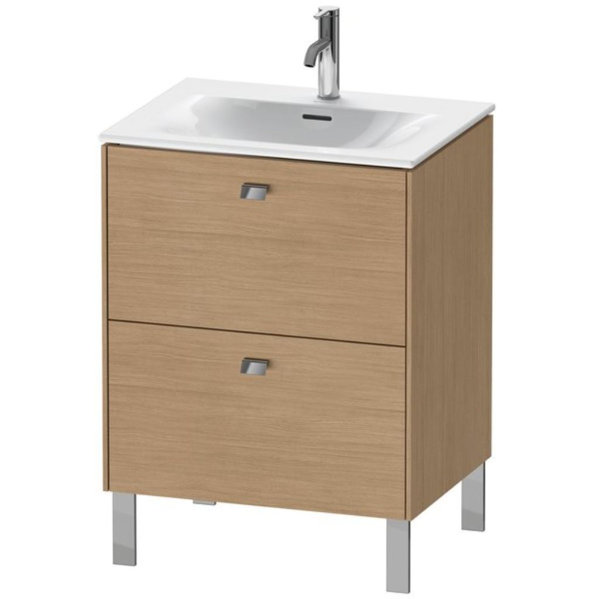 Duravit Brioso BR45100 24" x 27" x 19" Two Drawer Floor Standing Vanity Unit in European Oak and Chrome Handle