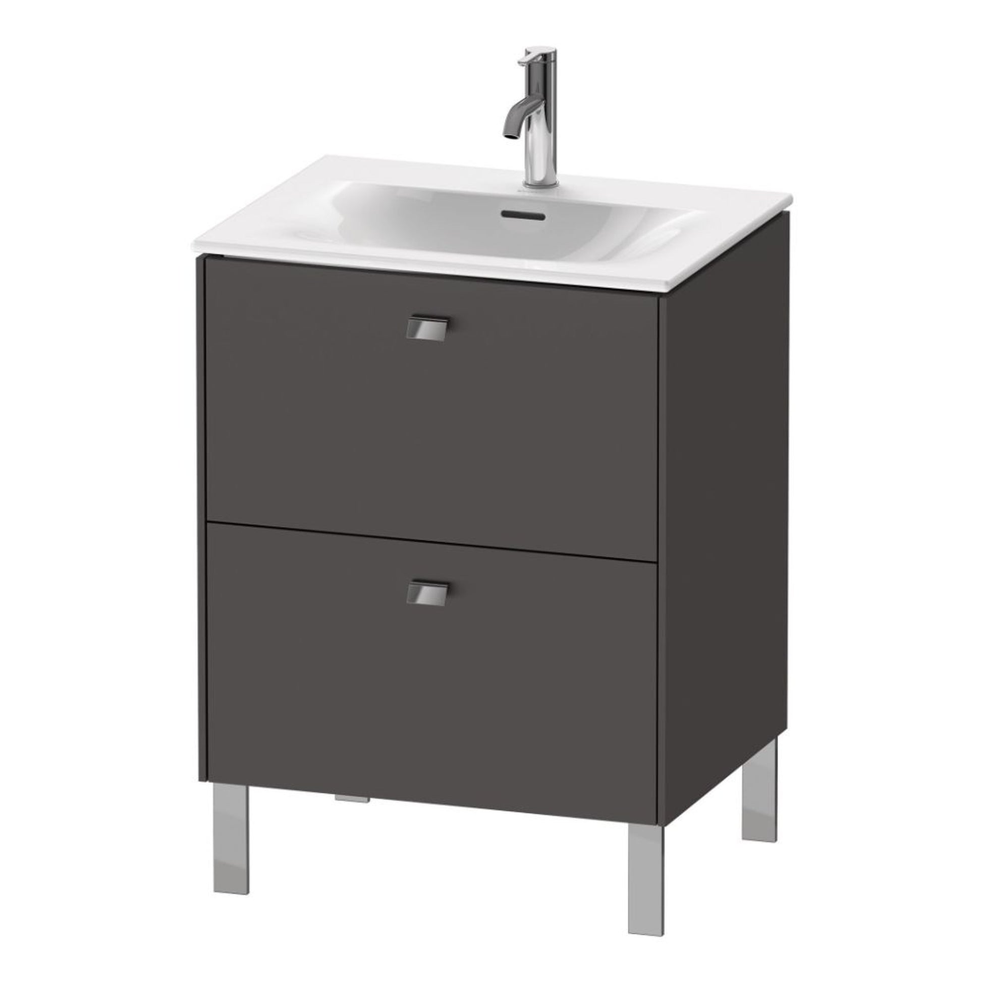 Duravit Brioso BR45100 24" x 27" x 19" Two Drawer Floor Standing Vanity Unit in Graphite Matt and Chrome Handle