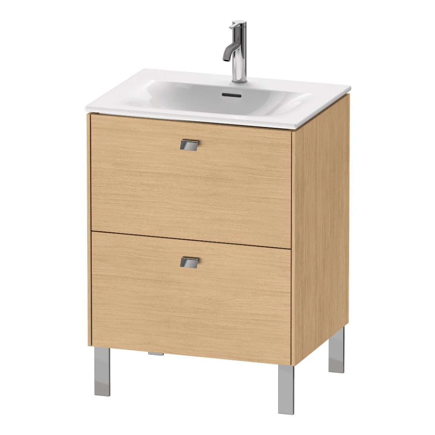 Duravit Brioso BR45100 24" x 27" x 19" Two Drawer Floor Standing Vanity Unit in Natural Oak and Chrome Handle
