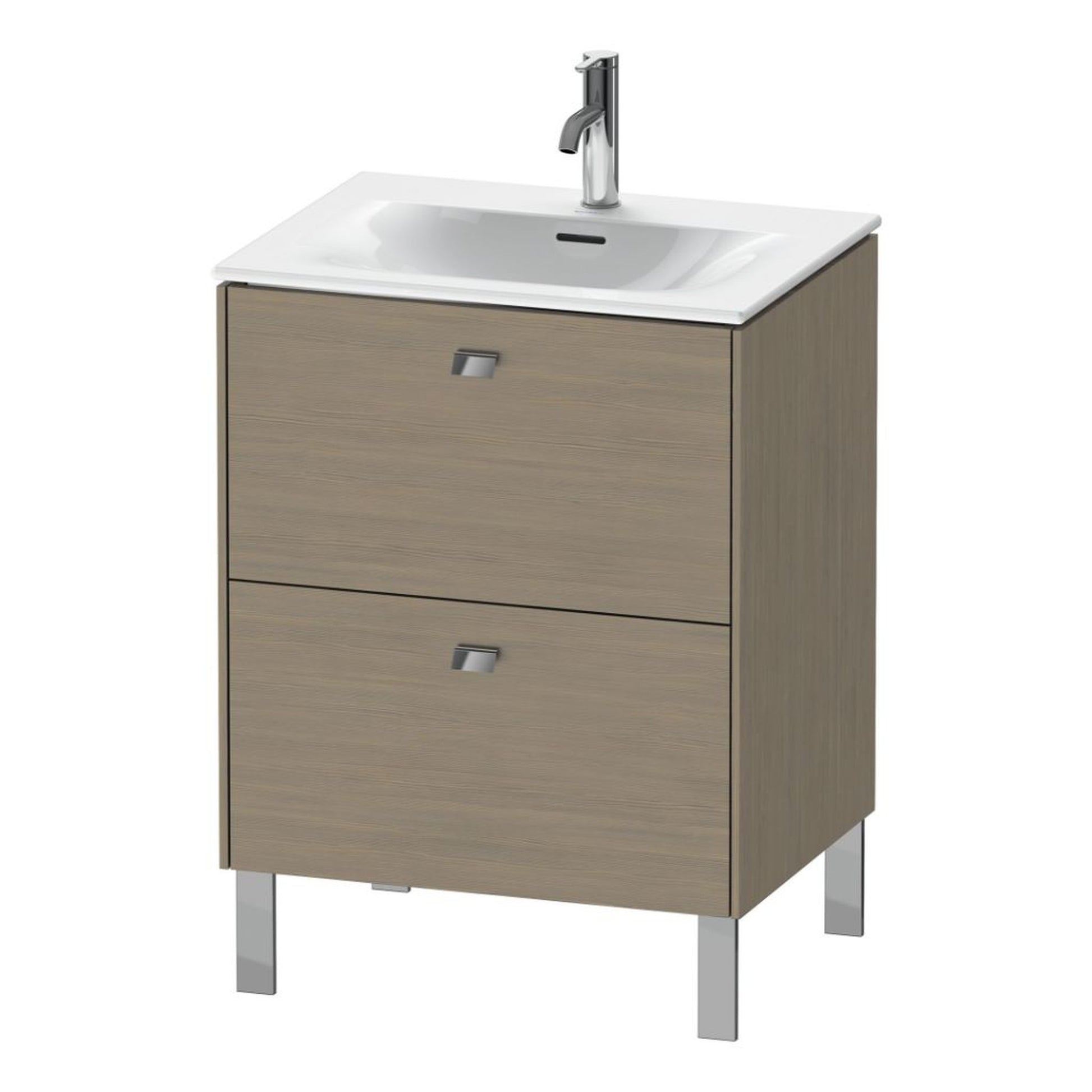Duravit Brioso BR45100 24" x 27" x 19" Two Drawer Floor Standing Vanity Unit in Oak Terra and Chrome Handle