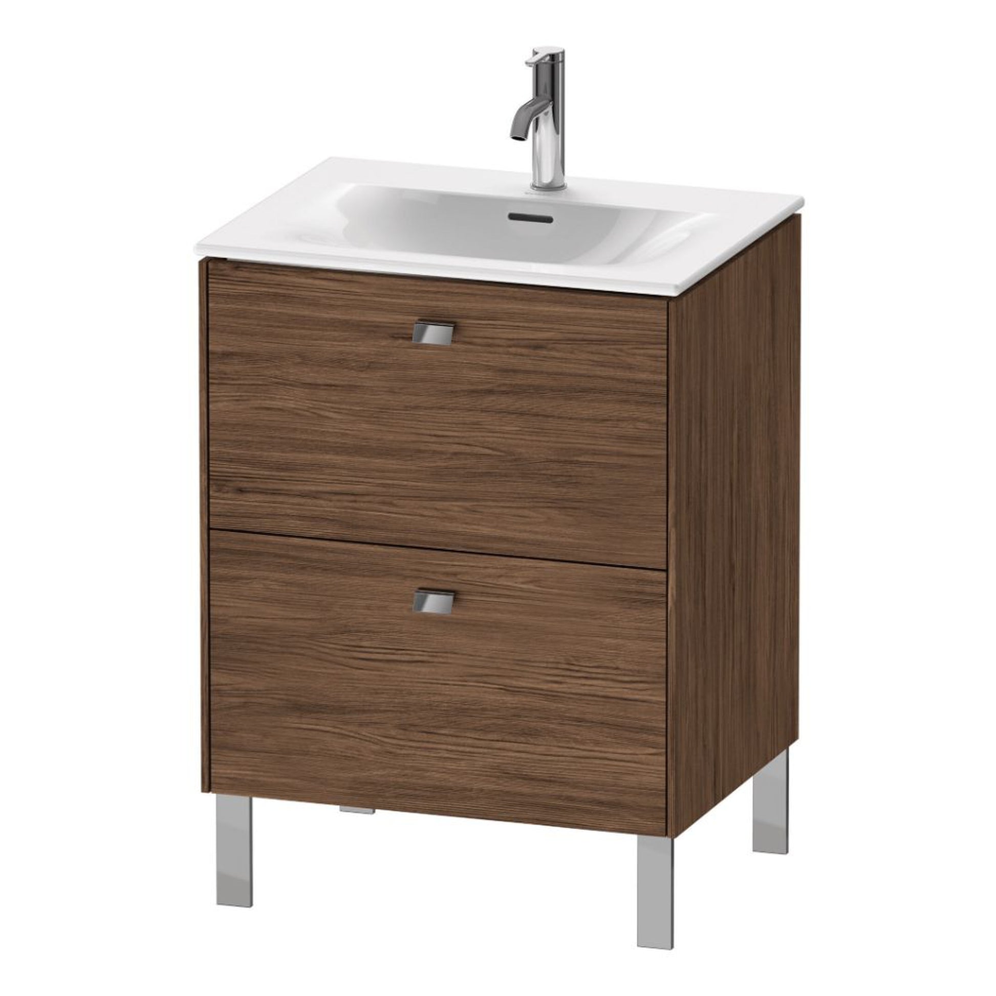 Duravit Brioso BR45100 24" x 27" x 19" Two Drawer Floor Standing Vanity Unit in Walnut Dark and Chrome Handle