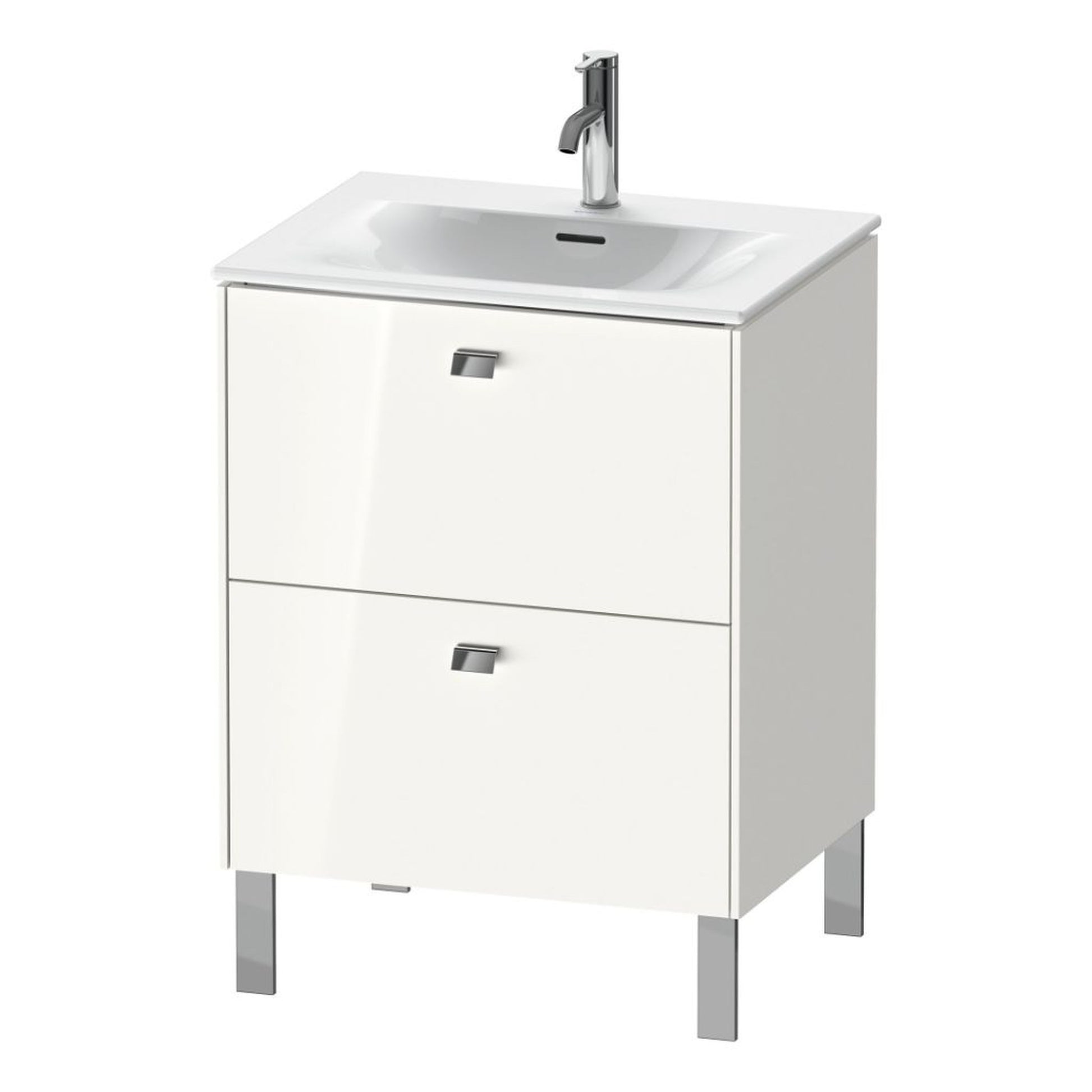 Duravit Brioso BR45100 24" x 27" x 19" Two Drawer Floor Standing Vanity Unit in White High Gloss and Chrome Handle