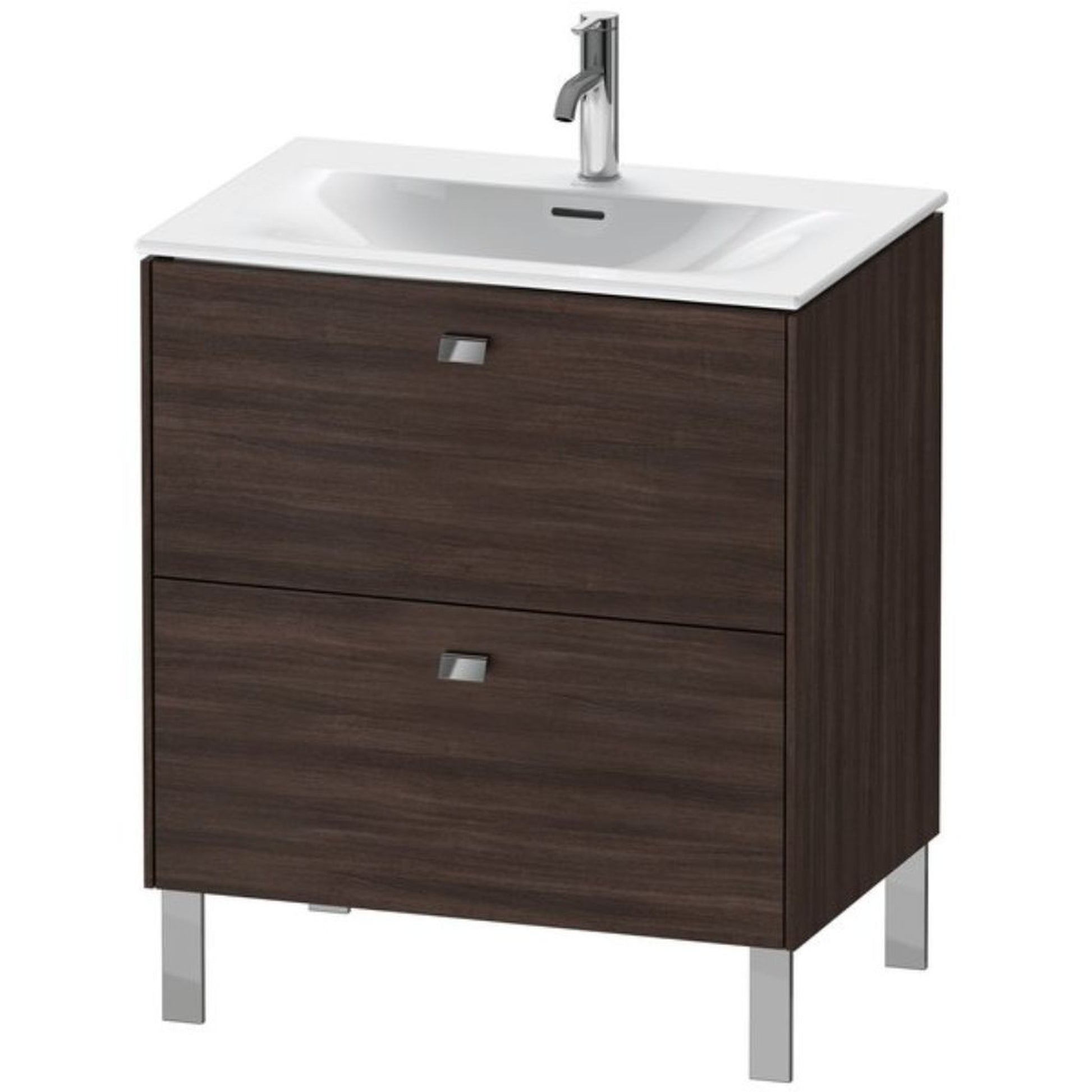 Duravit Brioso BR45110 28" x 27" x 19" Two Drawer Floor Standing Vanity Unit in Chestnut Dark and Chrome Handle