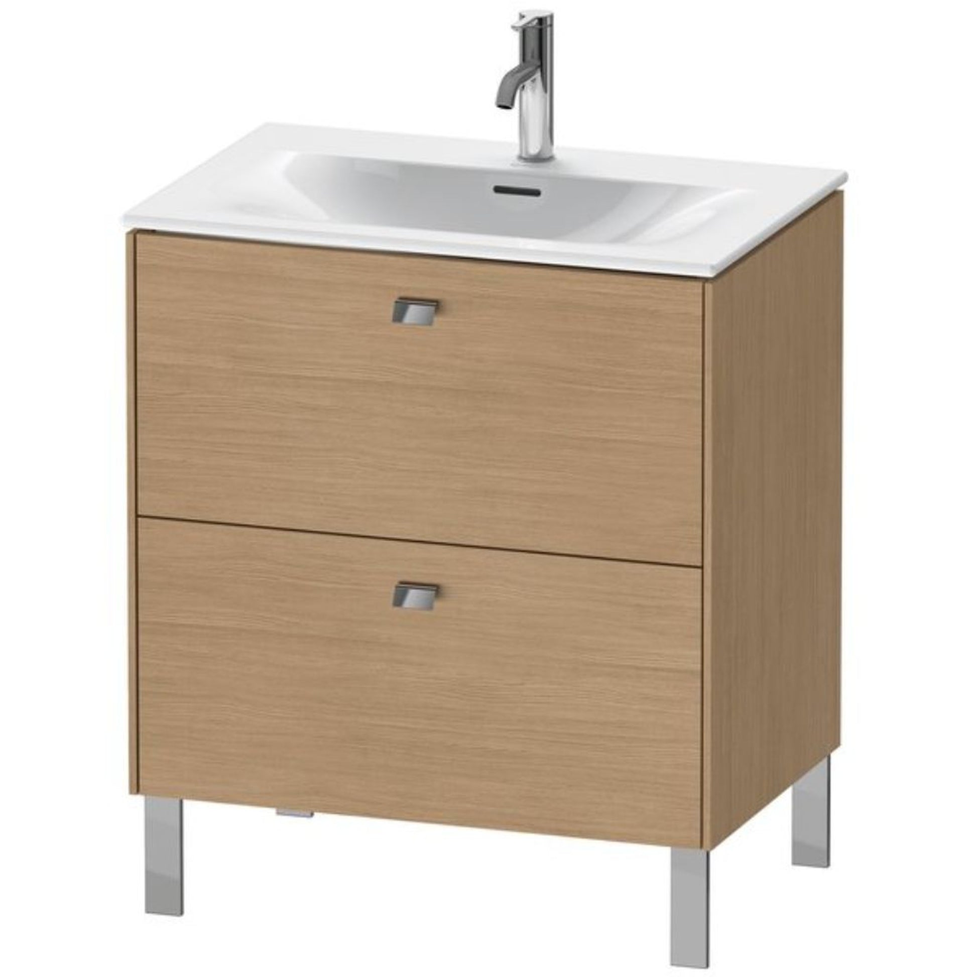Duravit Brioso BR45110 28" x 27" x 19" Two Drawer Floor Standing Vanity Unit in European Oak and Chrome Handle