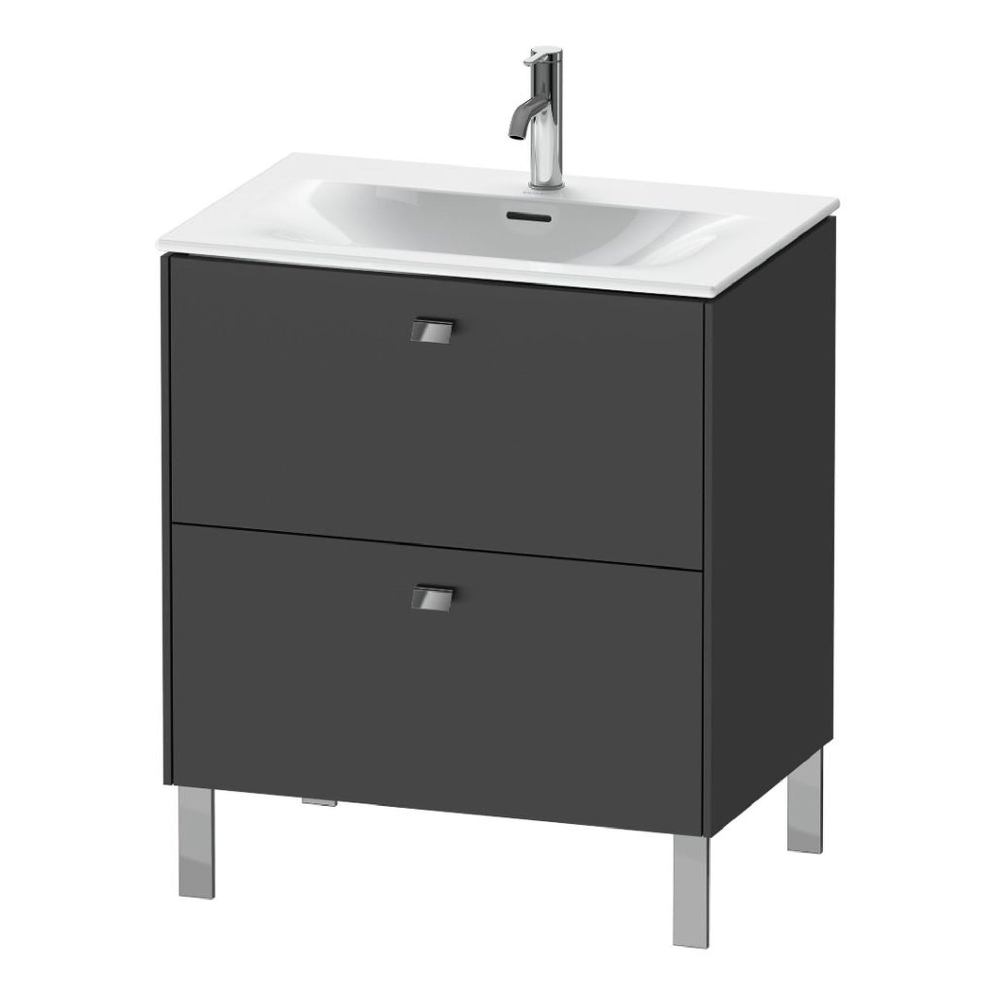 Duravit Brioso BR45110 28" x 27" x 19" Two Drawer Floor Standing Vanity Unit in Graphite Matt and Chrome Handle