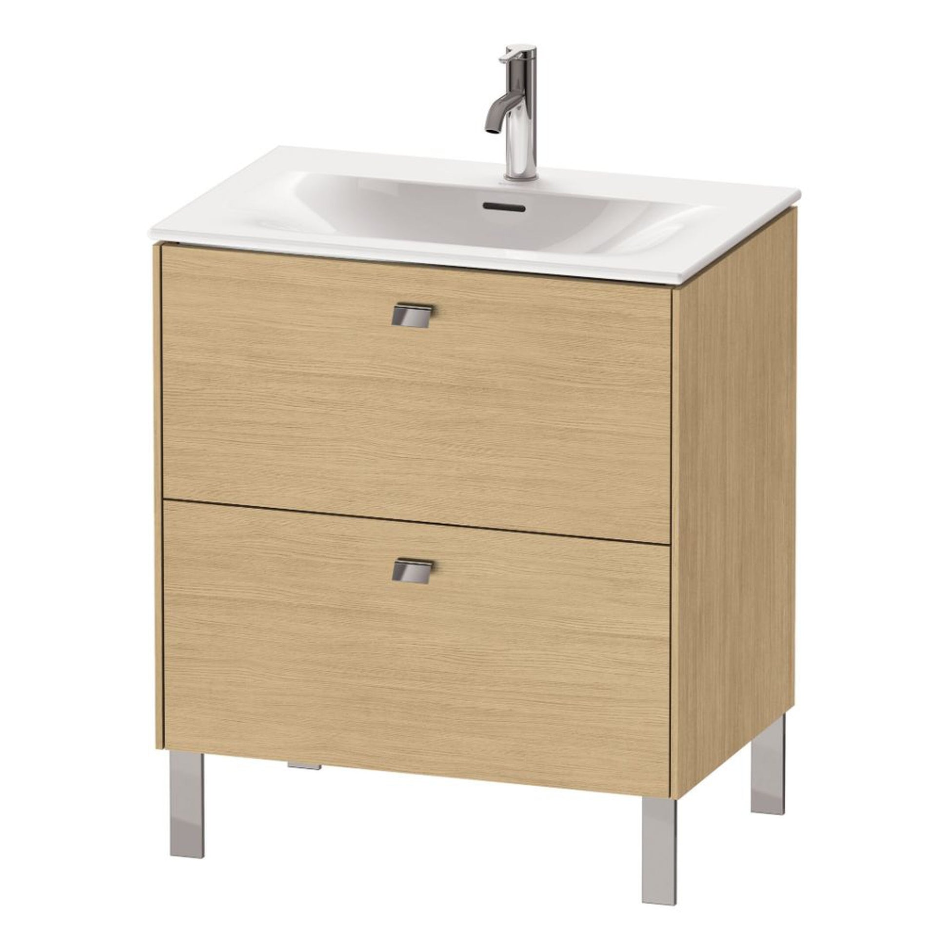 Duravit Brioso BR45110 28" x 27" x 19" Two Drawer Floor Standing Vanity Unit in Natural Oak and Chrome Handle