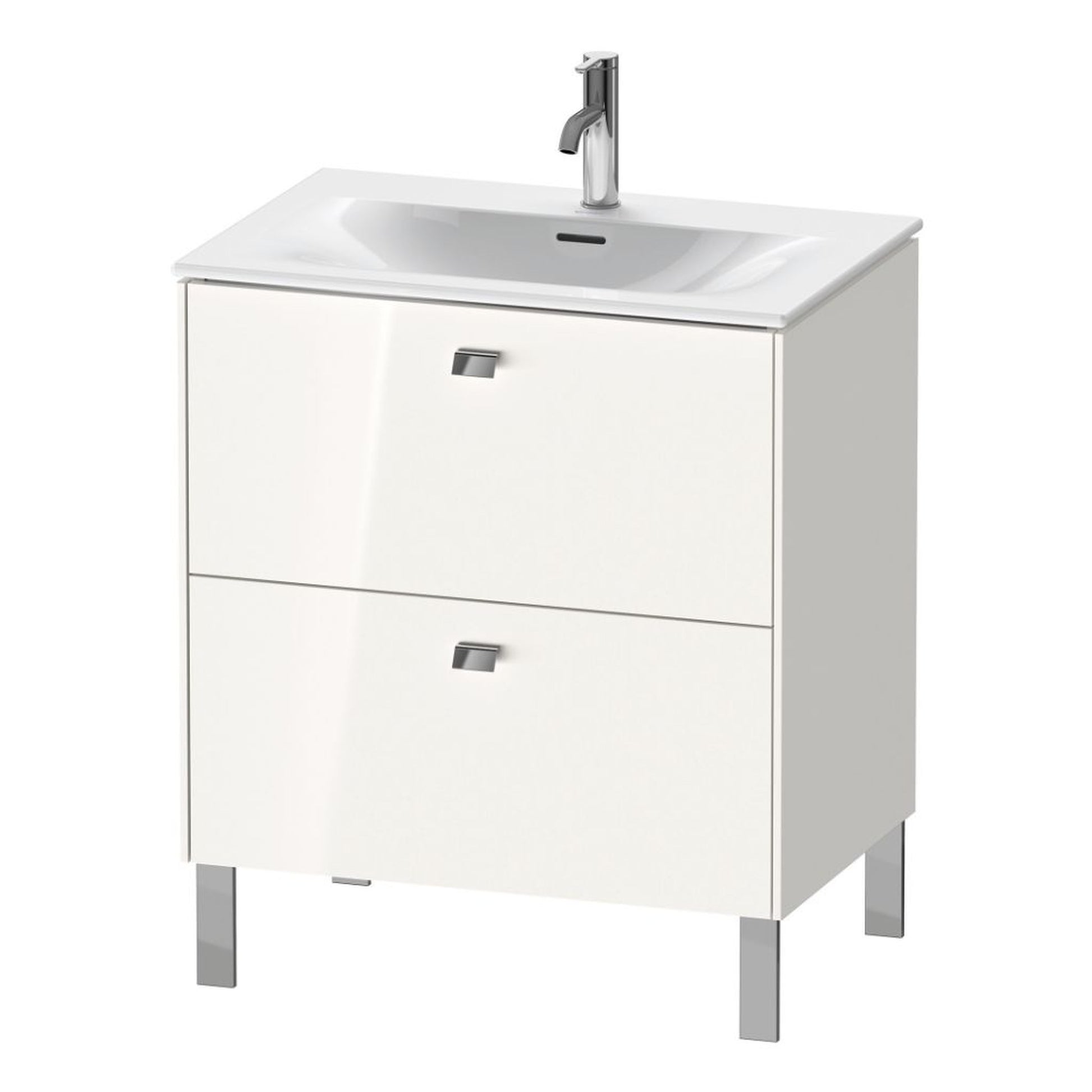 Duravit Brioso BR45110 28" x 27" x 19" Two Drawer Floor Standing Vanity Unit in White High Gloss and Chrome Handle