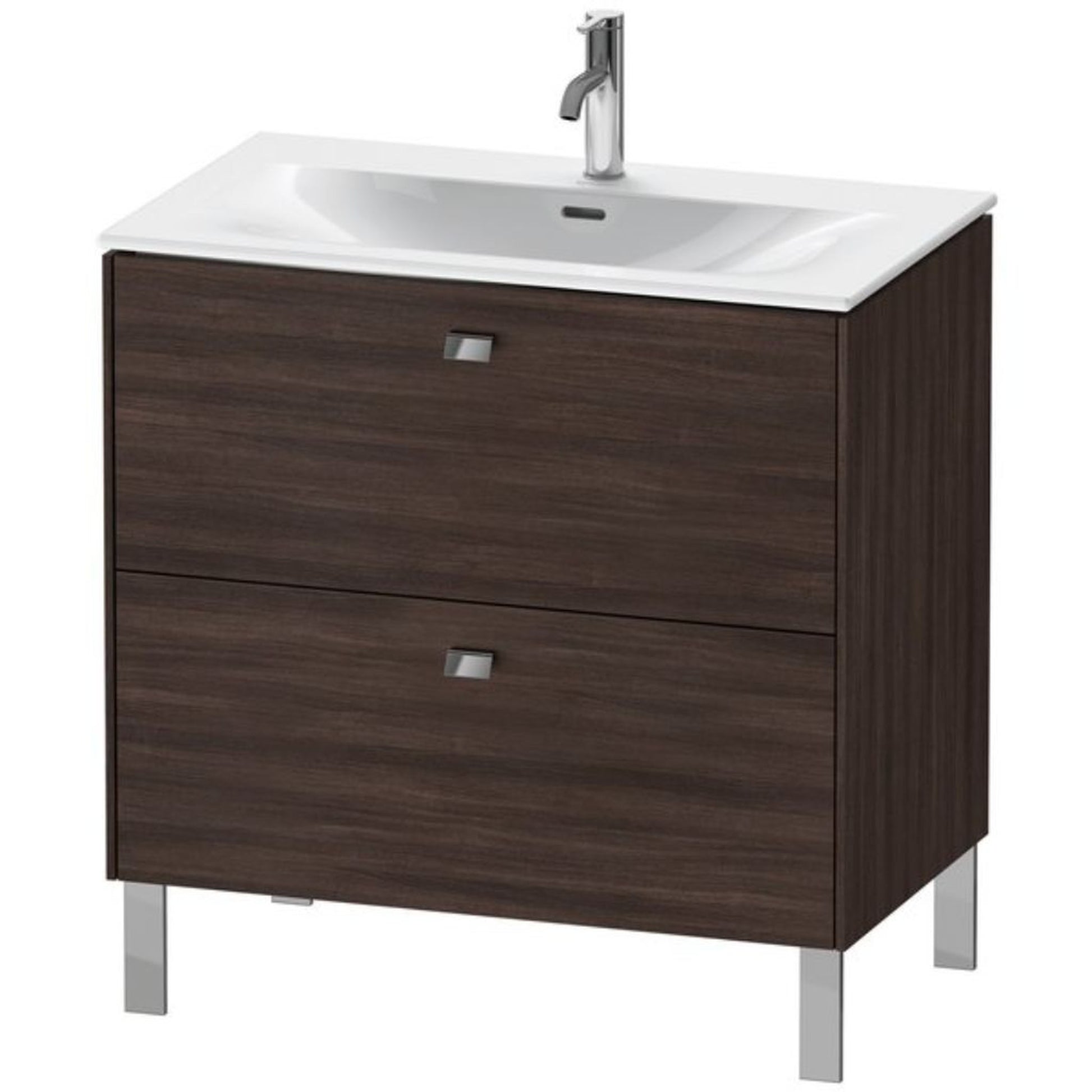 Duravit Brioso BR45120 32" x 27" x 19" Two Drawer Floor Standing Vanity Unit in Chestnut Dark and Chrome Handle