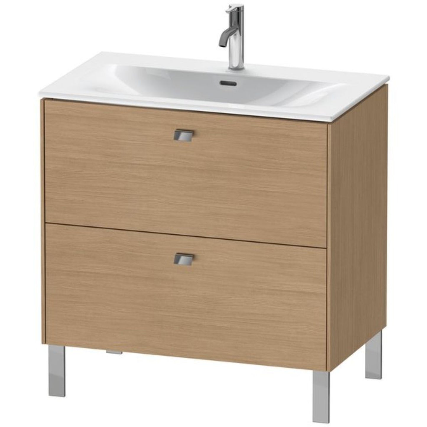 Duravit Brioso BR45120 32" x 27" x 19" Two Drawer Floor Standing Vanity Unit in European Oak and Chrome Handle