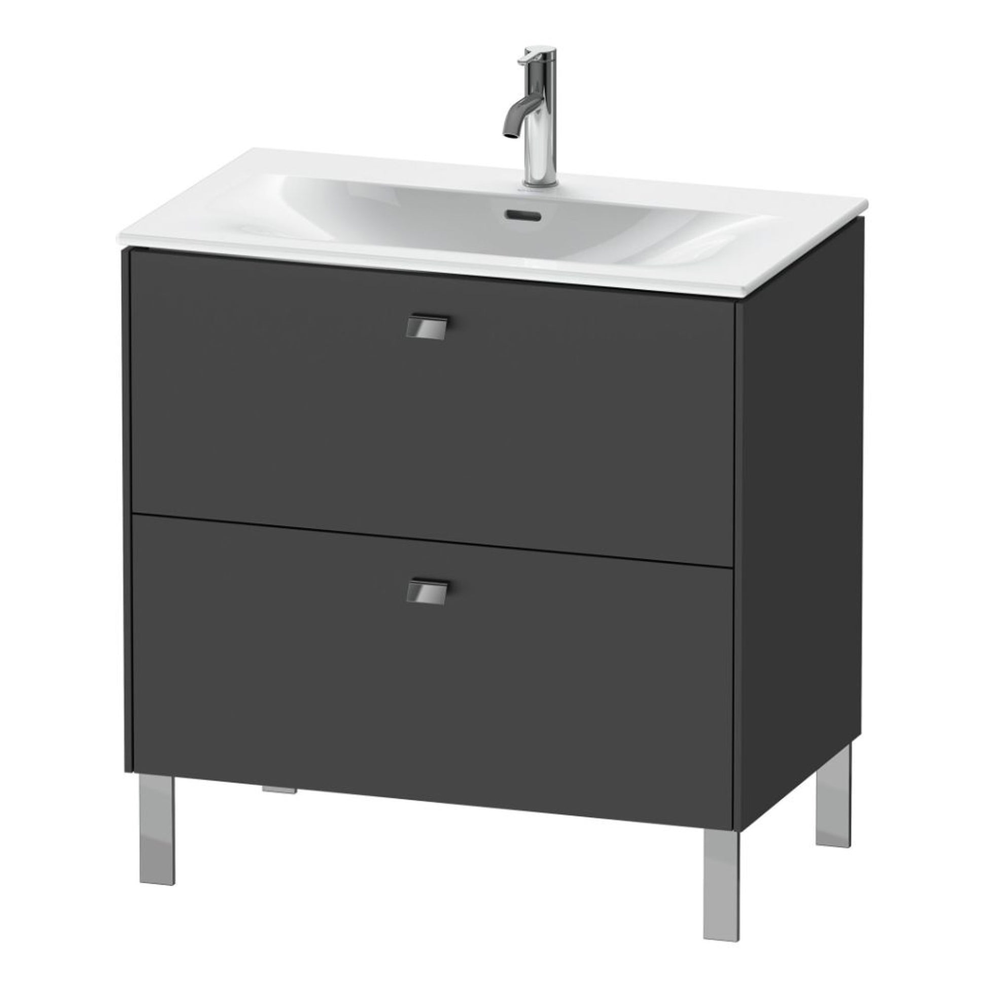 Duravit Brioso BR45120 32" x 27" x 19" Two Drawer Floor Standing Vanity Unit in Graphite Matt and Chrome Handle