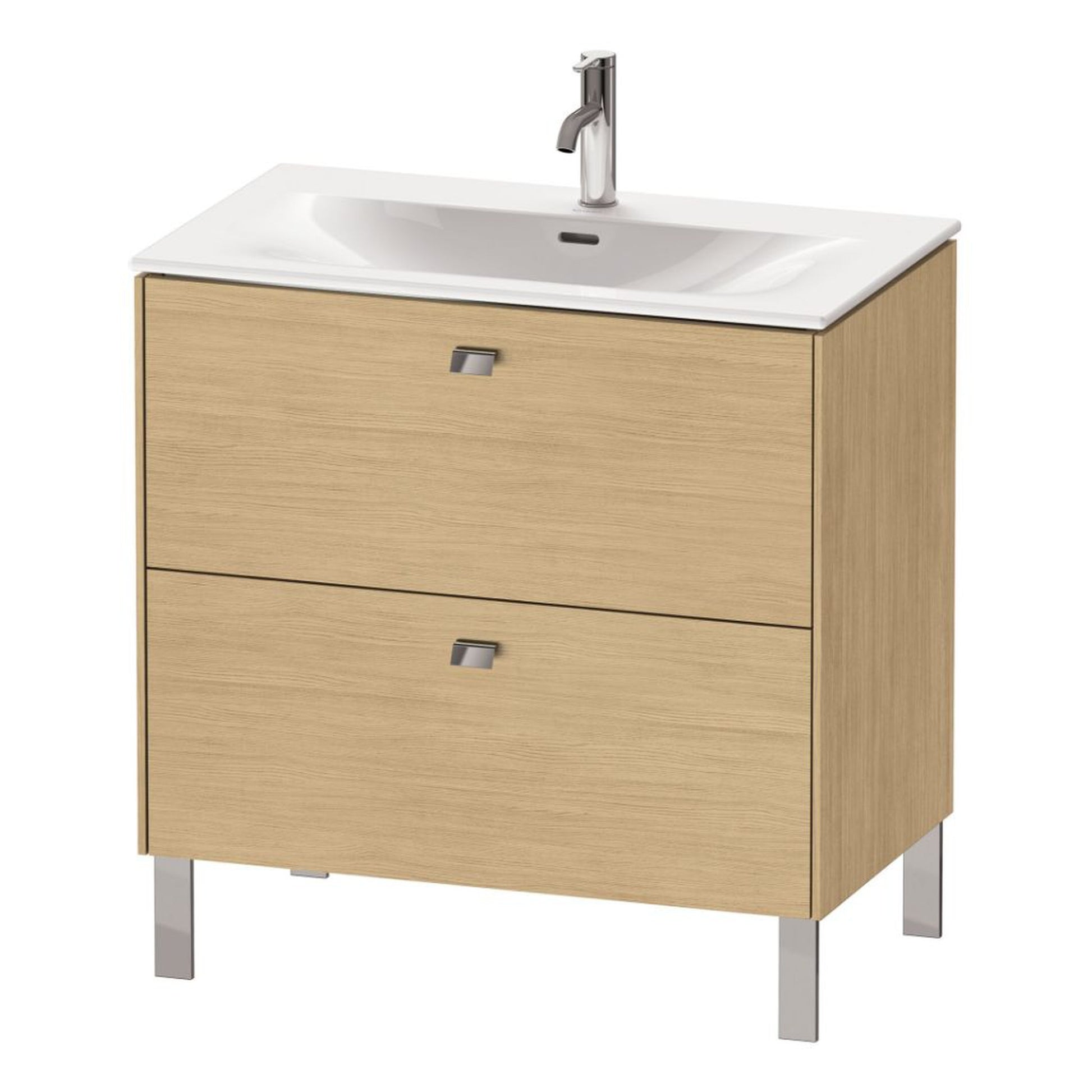 Duravit Brioso BR45120 32" x 27" x 19" Two Drawer Floor Standing Vanity Unit in Natural Oak and Chrome Handle