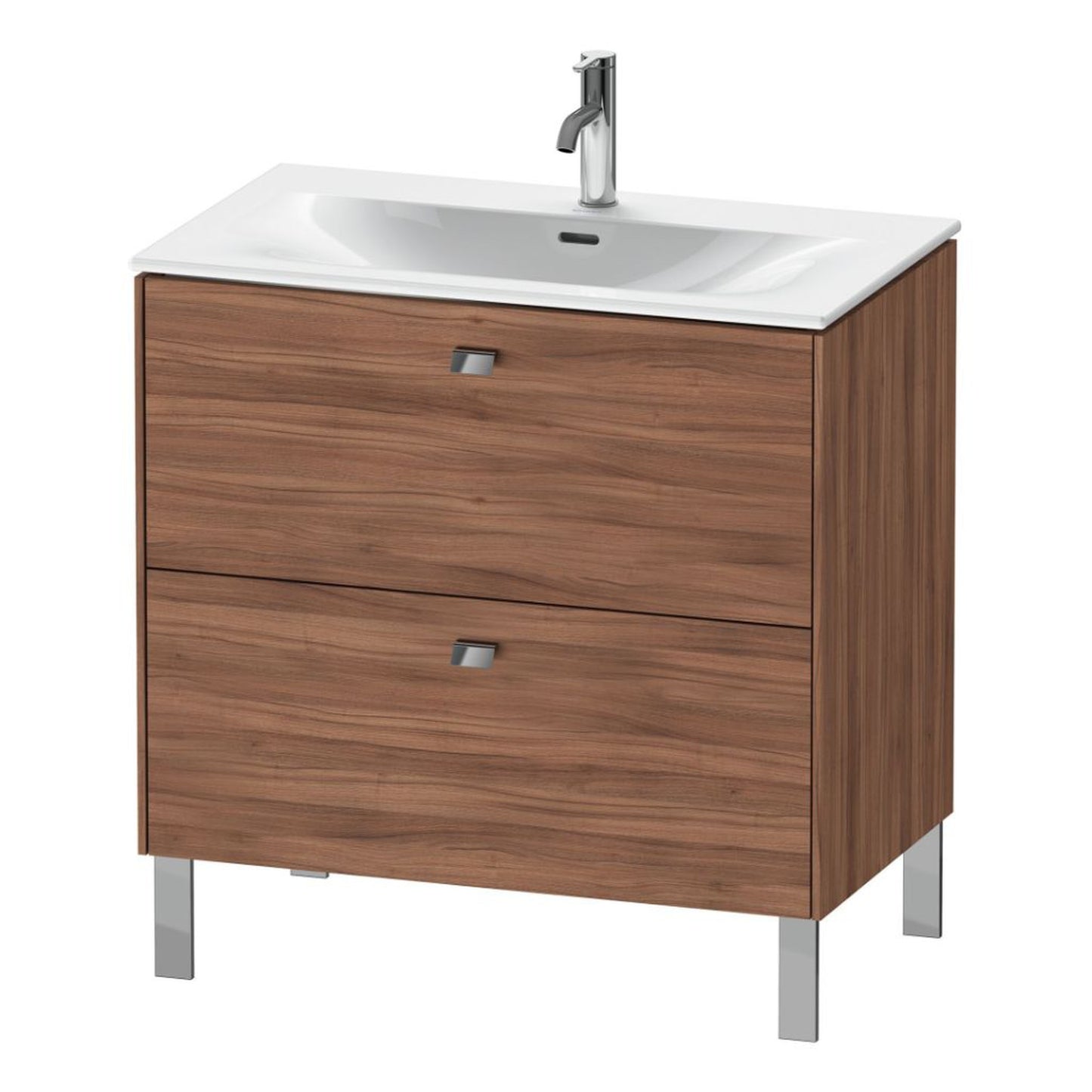 Duravit Brioso BR45120 32" x 27" x 19" Two Drawer Floor Standing Vanity Unit in Natural Walnut and Chrome Handle