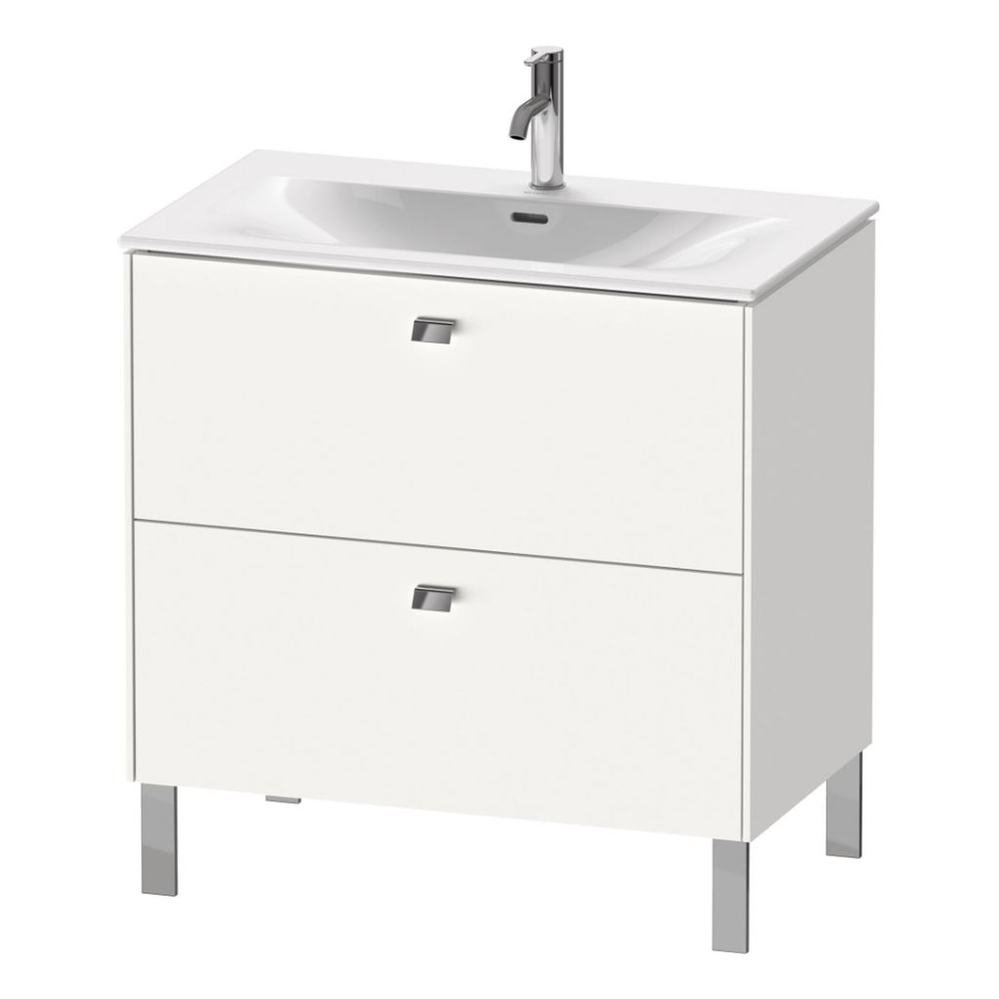 Duravit Brioso BR45120 32" x 27" x 19" Two Drawer Floor Standing Vanity Unit in White Matt and Chrome Handle