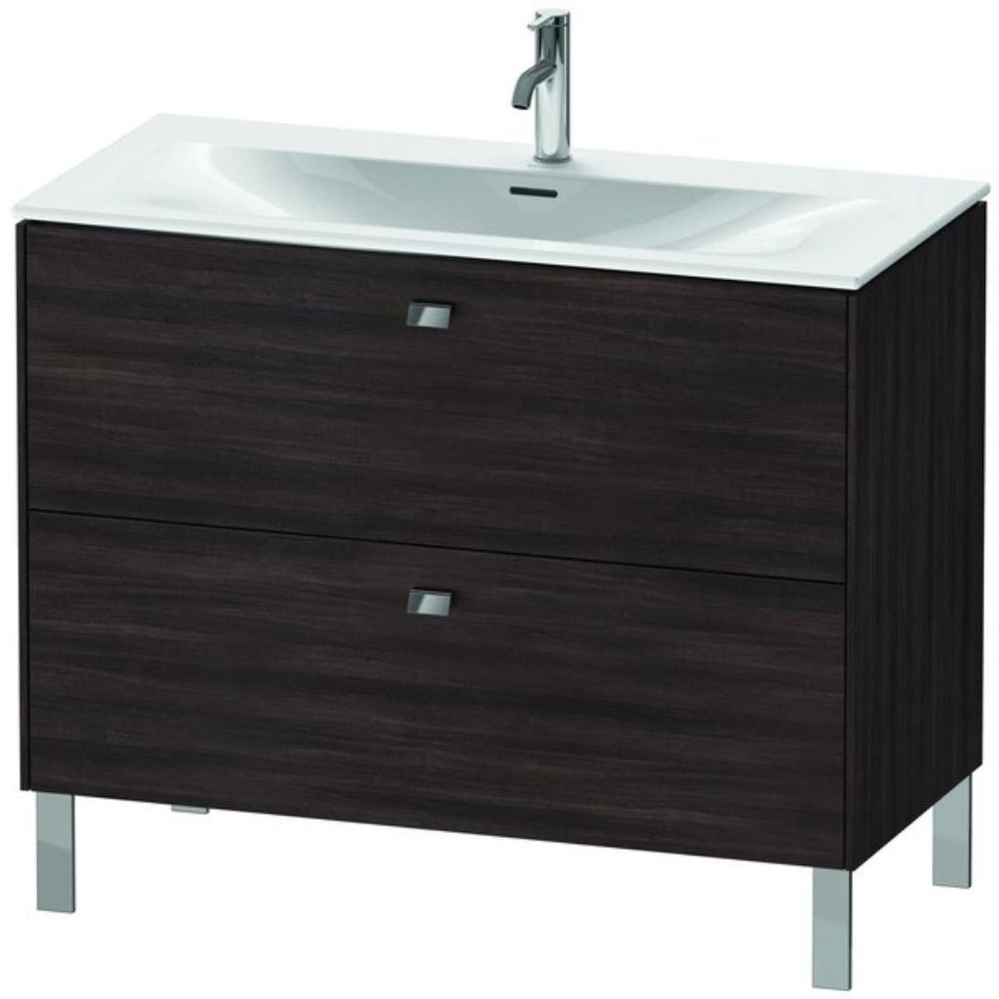 Duravit Brioso BR45130 40" x 27" x 19" Two Drawer Floor Standing Vanity Unit in Chestnut Dark and Chrome Handle