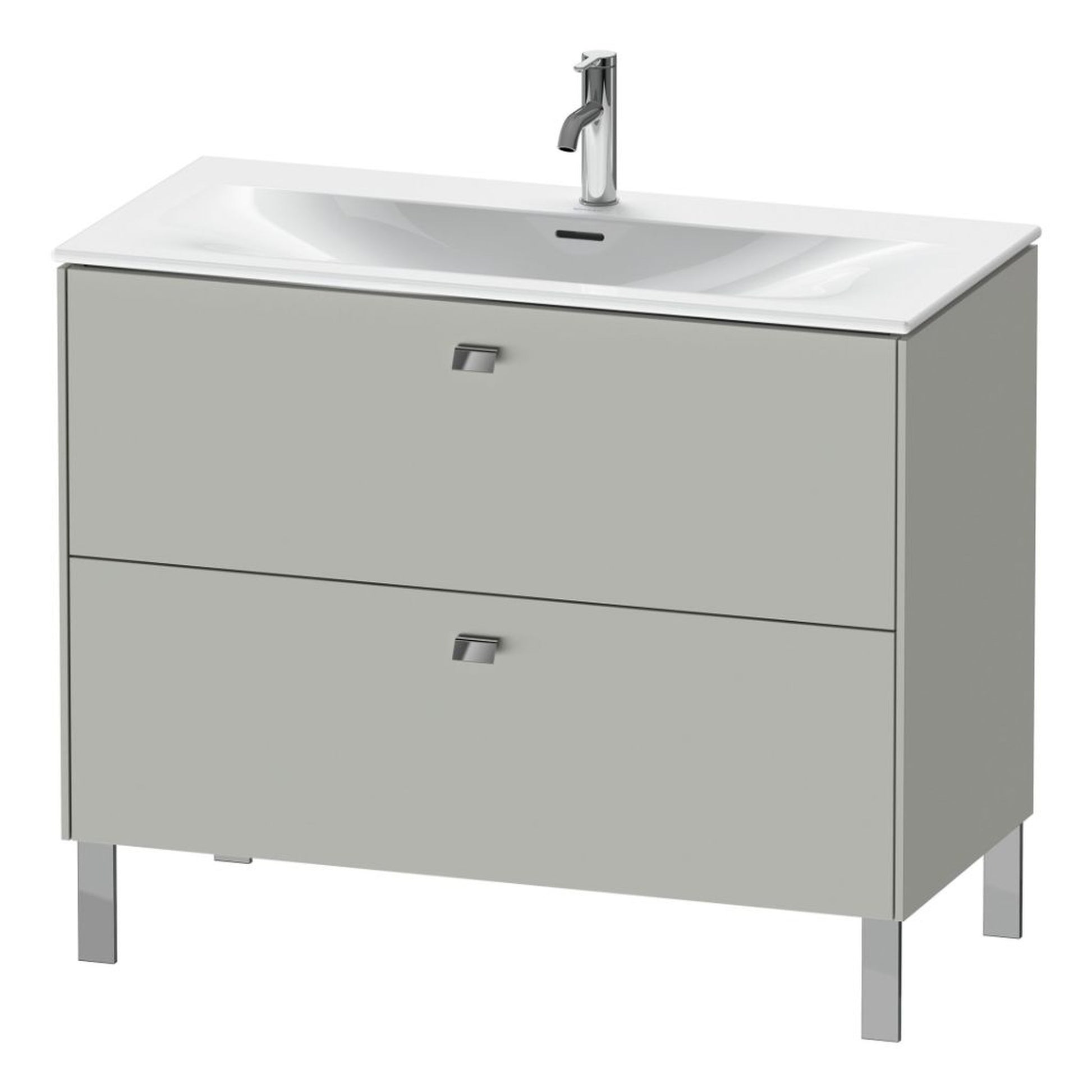 Duravit Brioso BR45130 40" x 27" x 19" Two Drawer Floor Standing Vanity Unit in Concrete Grey Matt and Chrome Handle