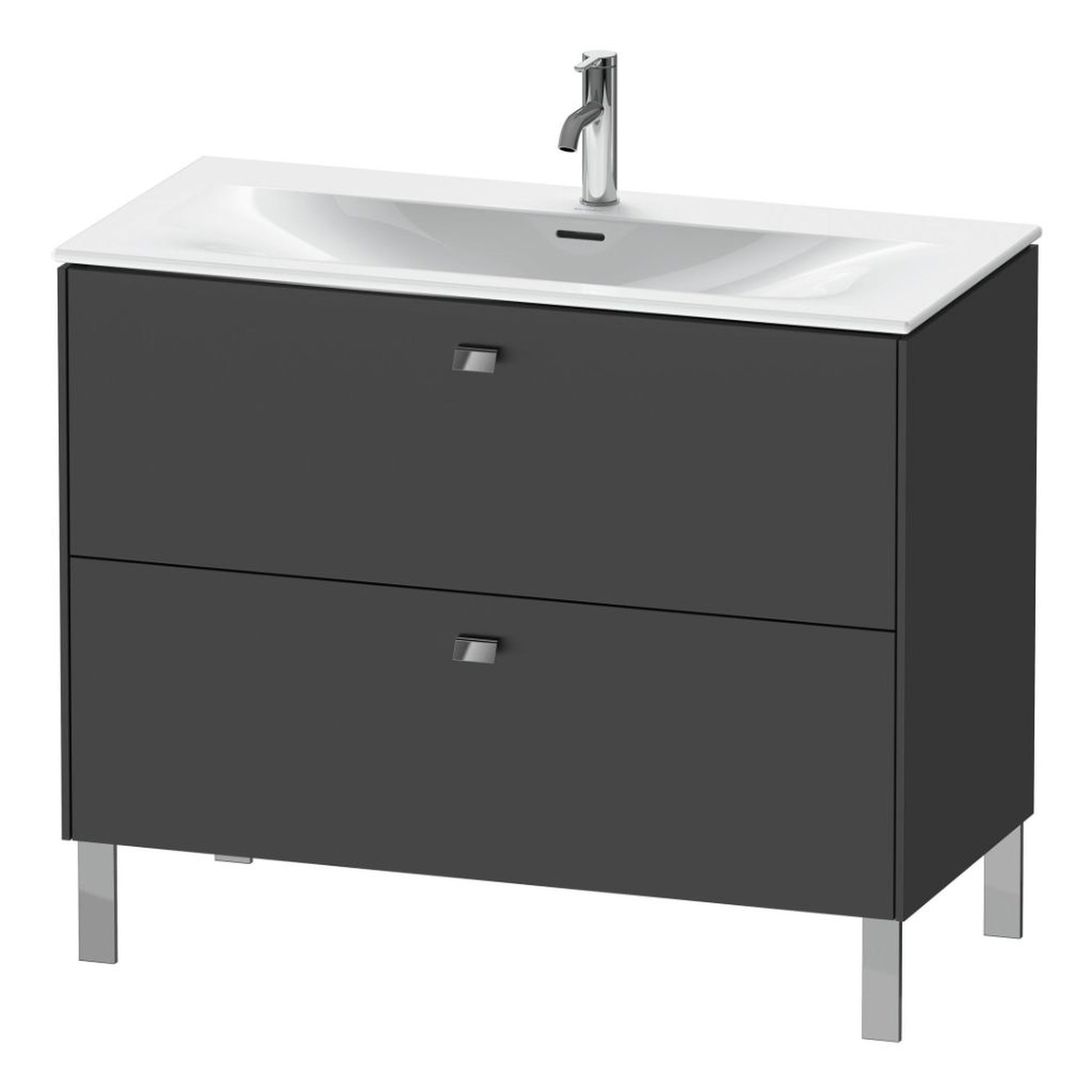 Duravit Brioso BR45130 40" x 27" x 19" Two Drawer Floor Standing Vanity Unit in Graphite Matt and Chrome Handle