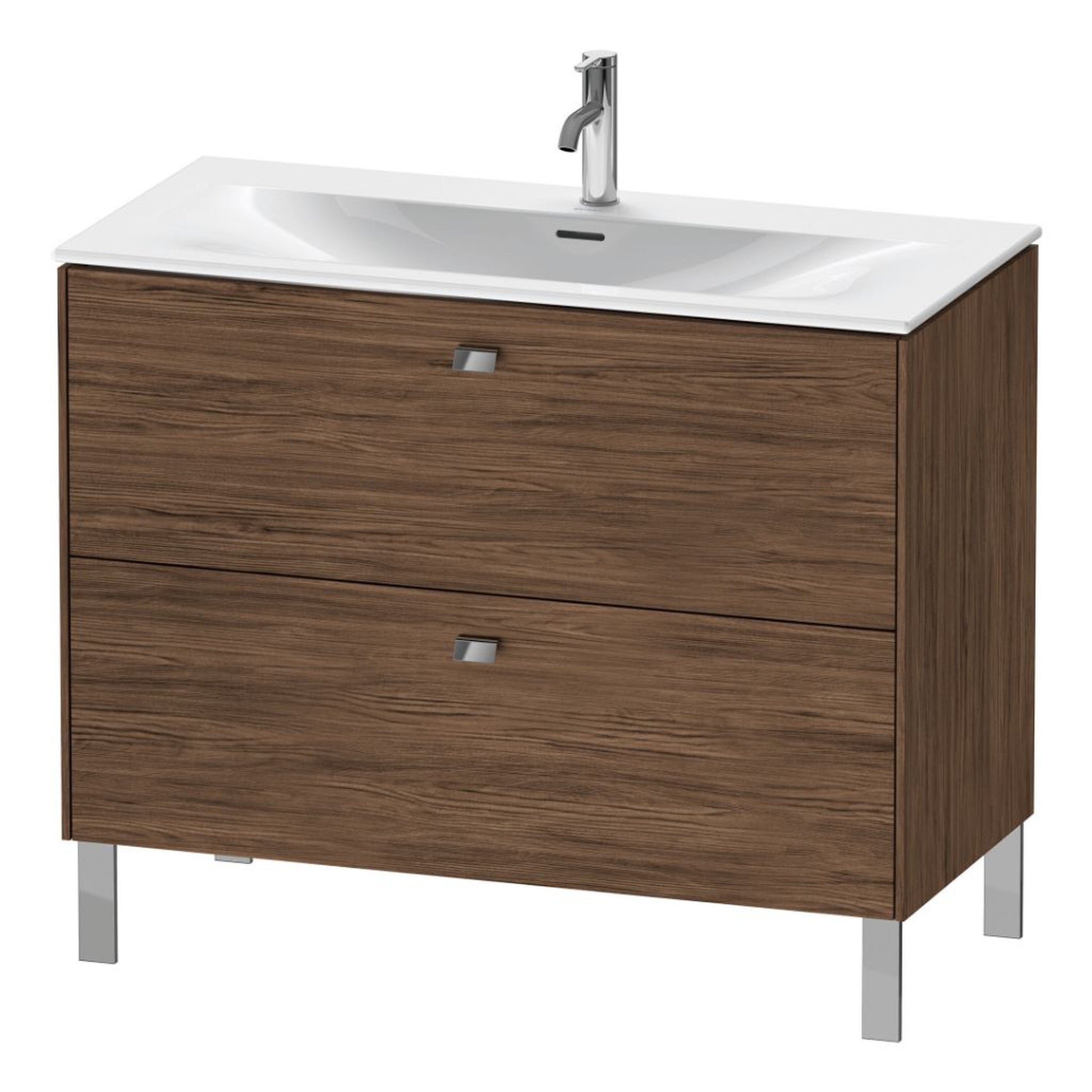 Duravit Brioso BR45130 40" x 27" x 19" Two Drawer Floor Standing Vanity Unit in Walnut Dark and Chrome Handle