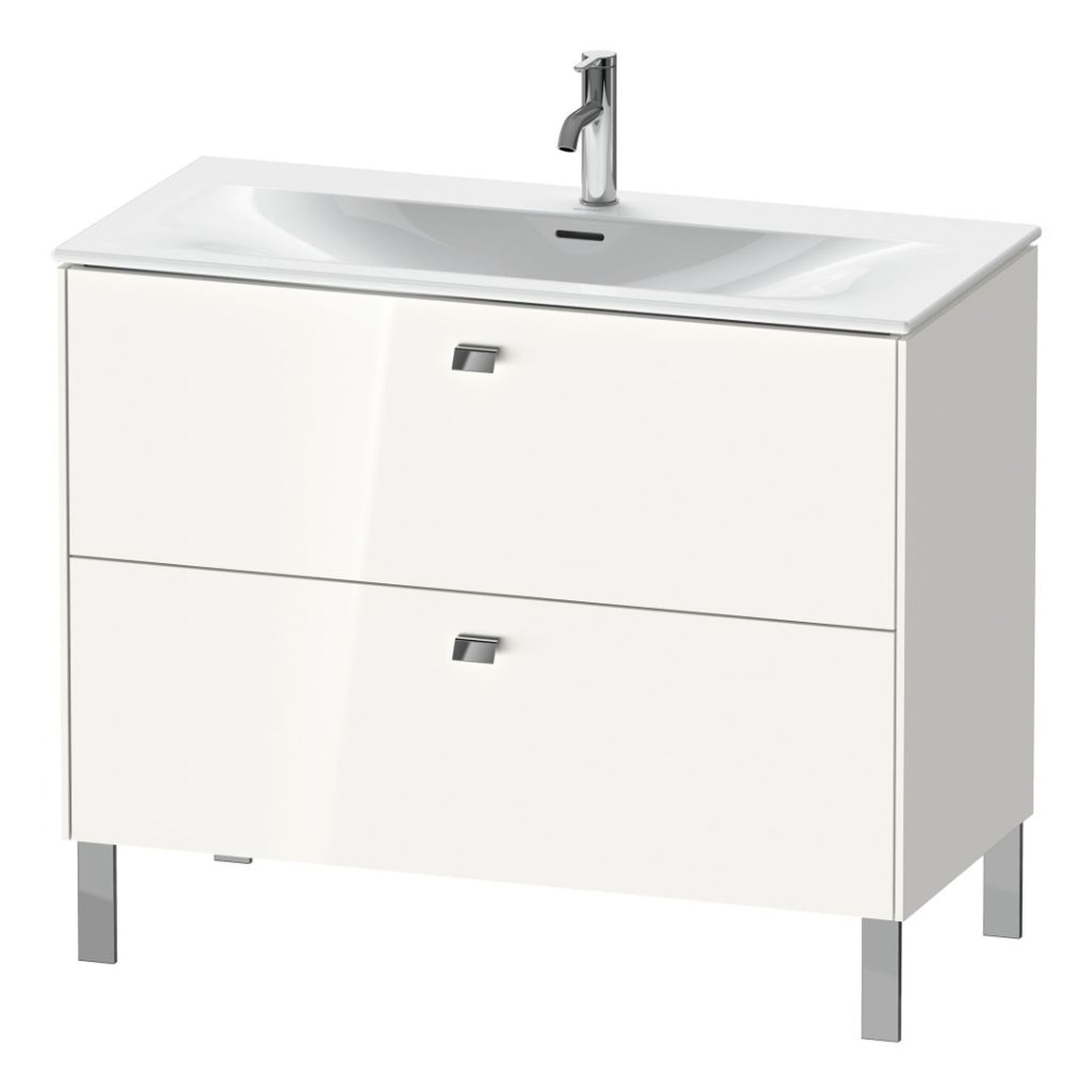 Duravit Brioso BR45130 40" x 27" x 19" Two Drawer Floor Standing Vanity Unit in White High Gloss and Chrome Handle