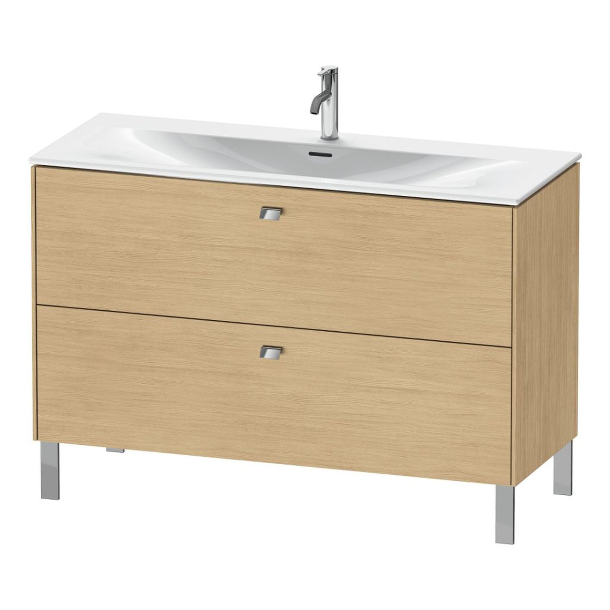 Duravit Brioso BR45140 48" x 27" x 19" Two Drawer Floor Standing Vanity Unit in Natural Oak and Chrome Handle