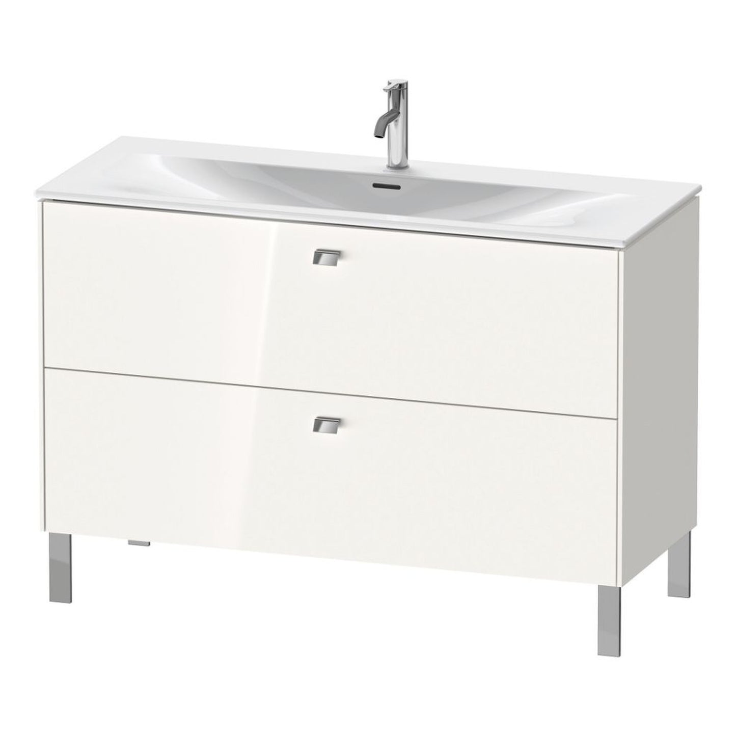 Duravit Brioso BR45140 48" x 27" x 19" Two Drawer Floor Standing Vanity Unit in White High Gloss and Chrome Handle