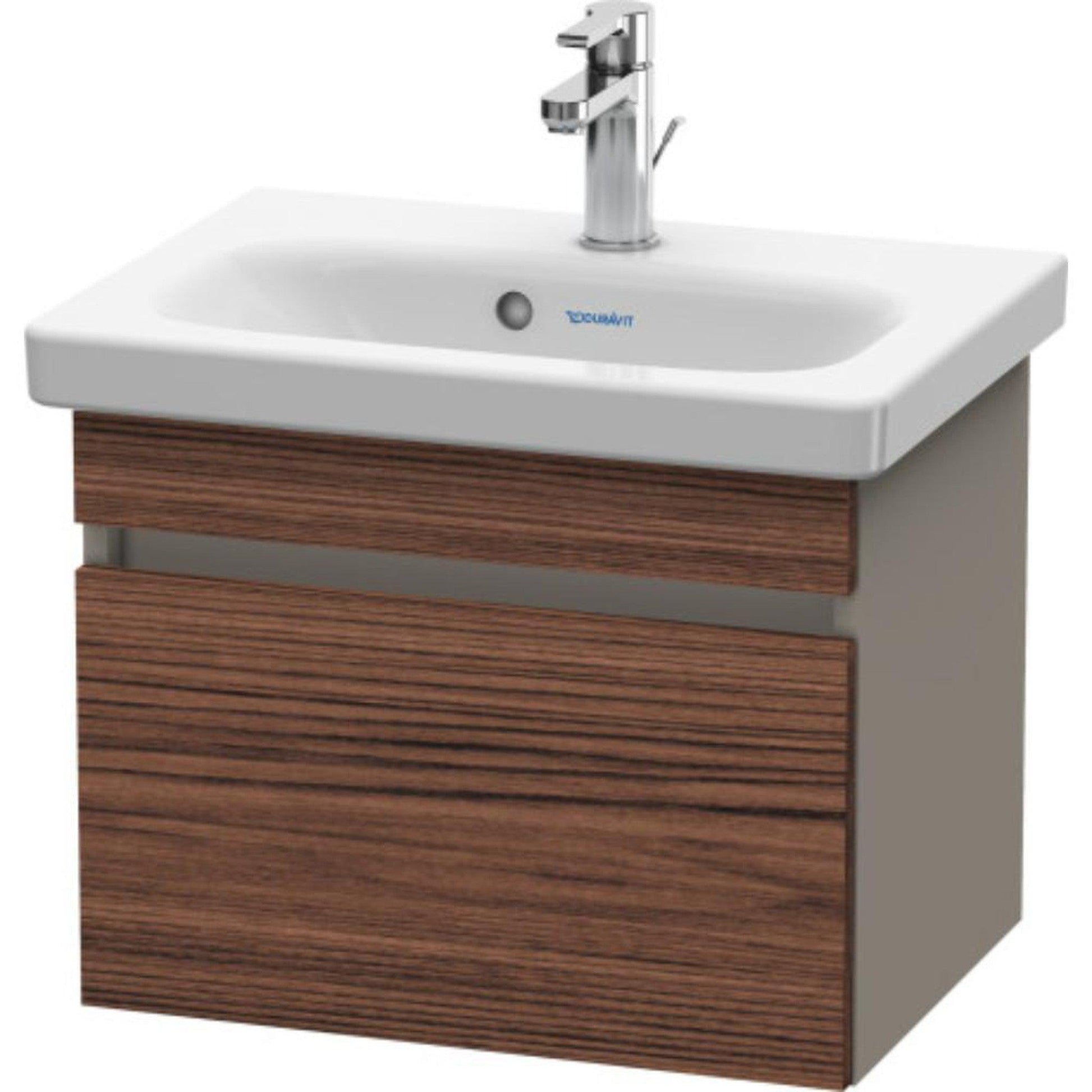 Duravit DuraStyle 20" x 16" x 14" One Drawer Wall-Mount Vanity Unit in Walnut Dark and Basalt (DS630302143)