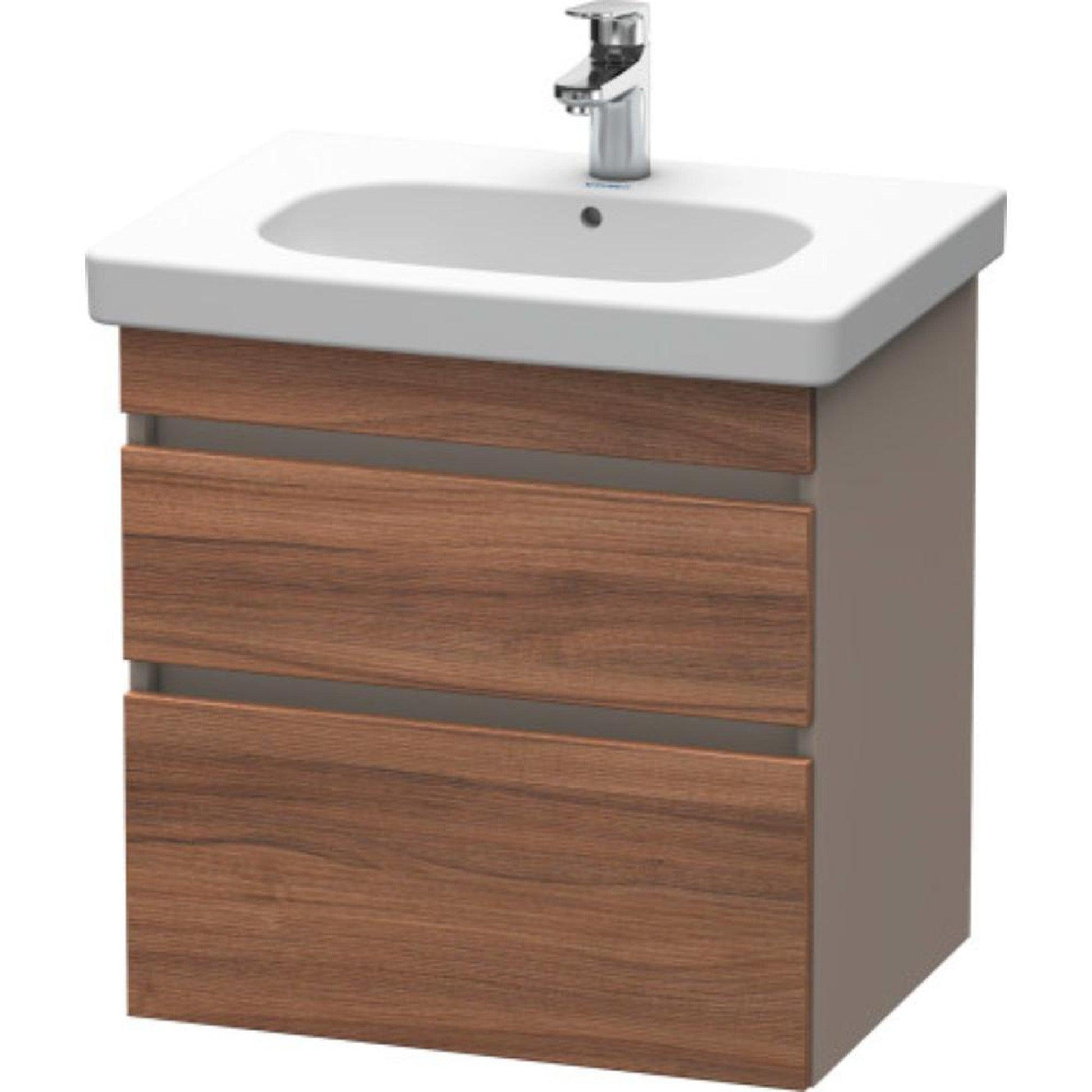 Duravit DuraStyle 24" x 24" x 18" Two Drawer Wall-Mount Vanity Unit in Natural Walnut and Basalt (DS648307943)