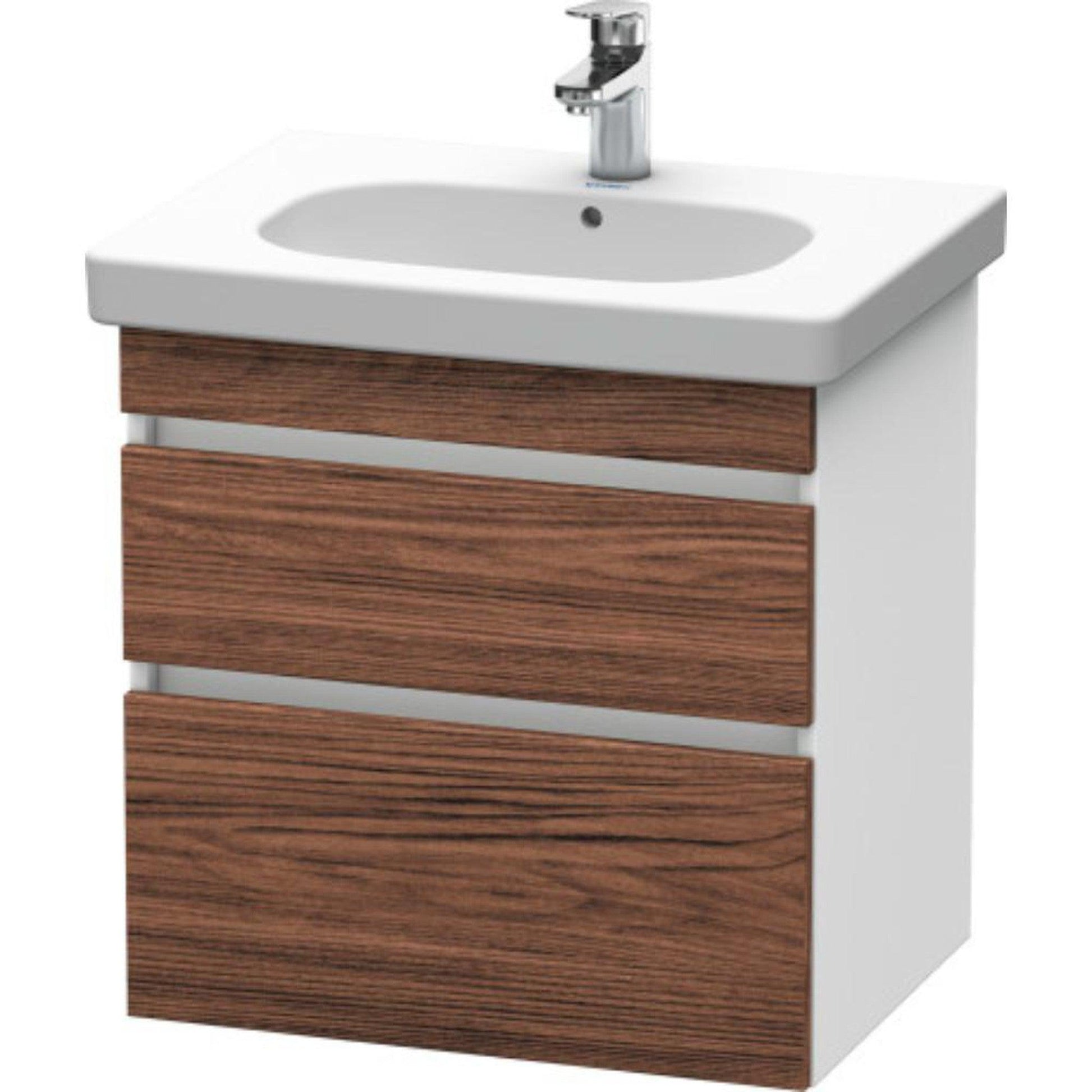 Duravit DuraStyle 24" x 24" x 18" Two Drawer Wall-Mount Vanity Unit in Walnut Dark and White (DS648302118)