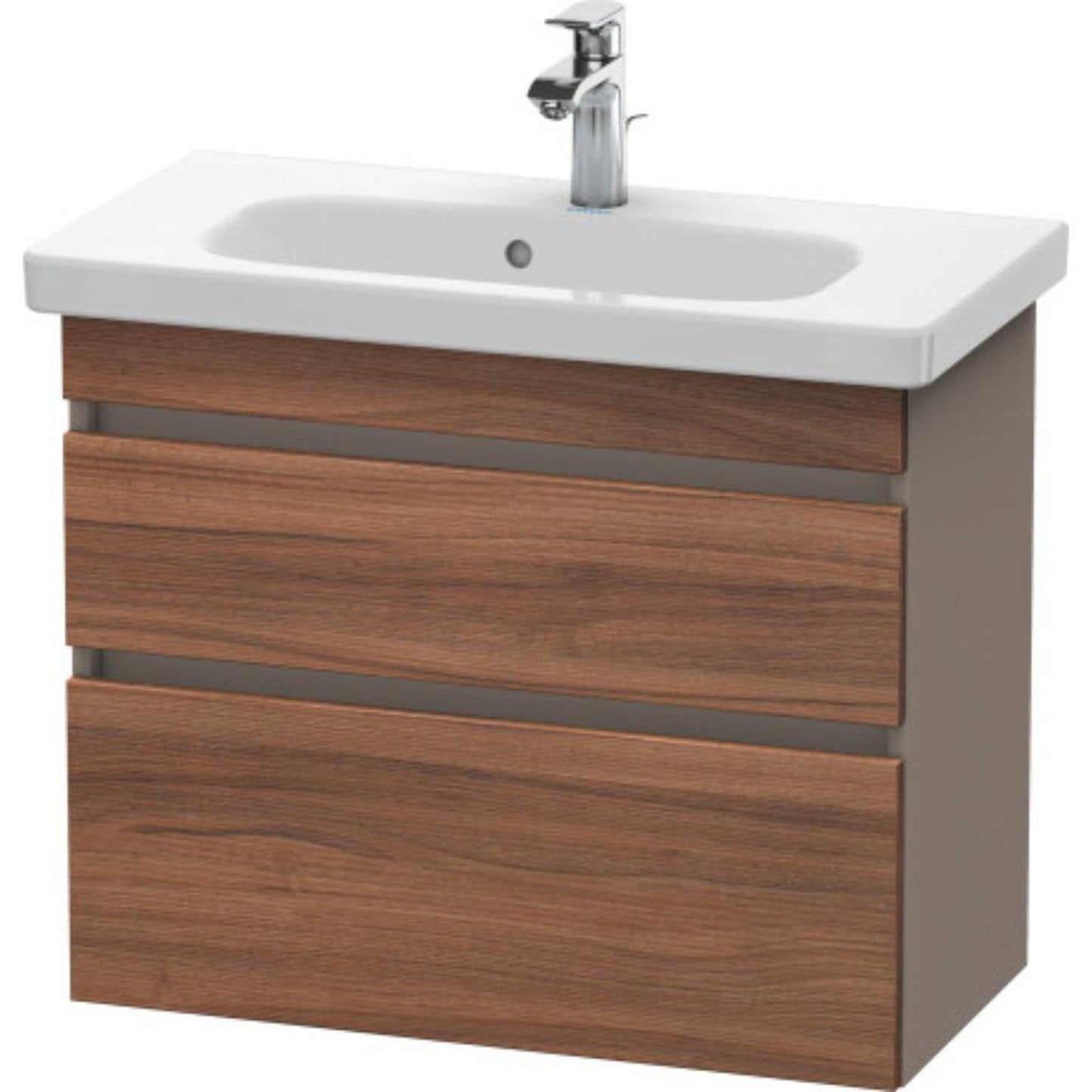 Duravit DuraStyle 29" x 24" x 14" Two Drawer Wall-Mount Vanity Unit in Natural Walnut and Basalt (DS649907943)