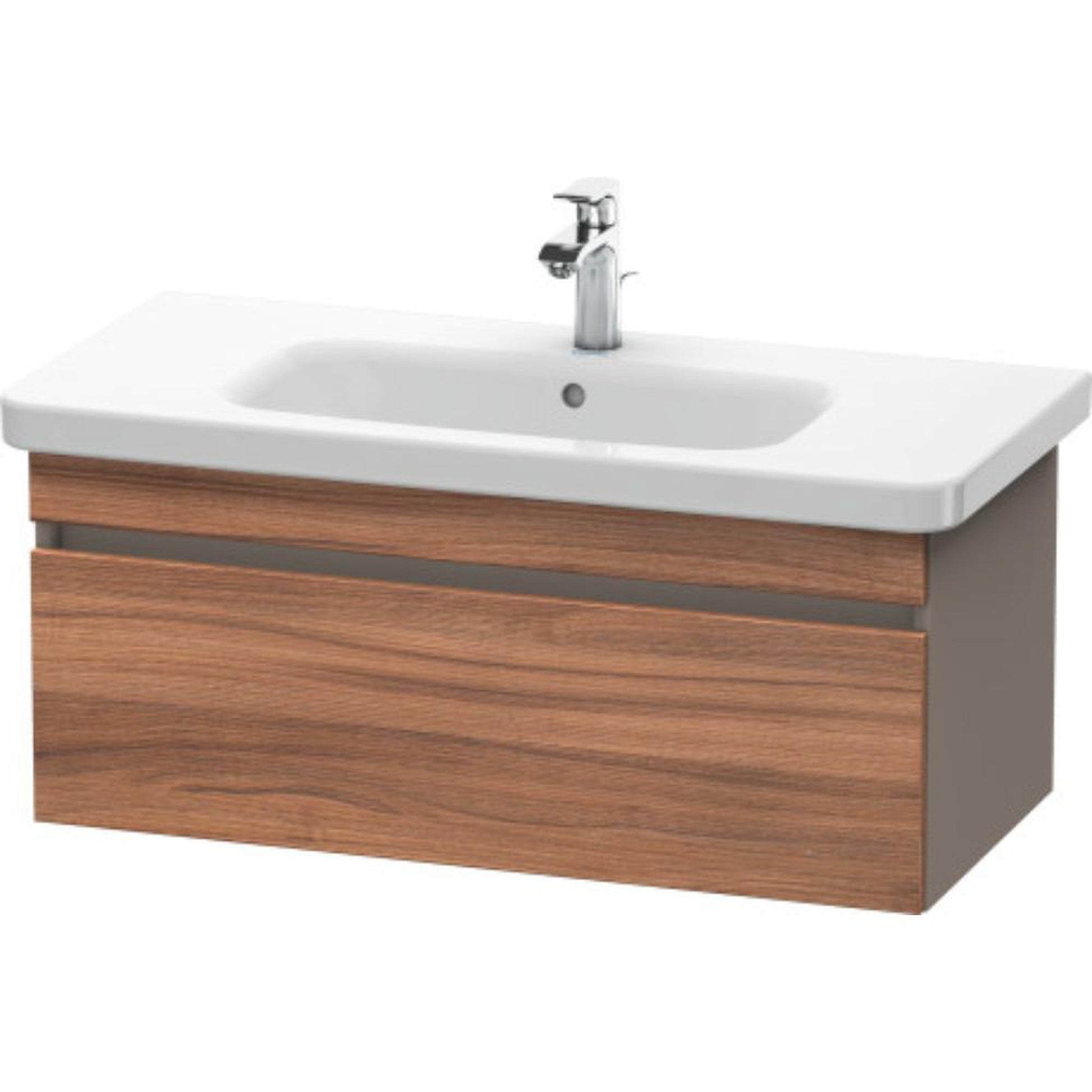 Duravit DuraStyle 37" x 16" x 18" One Drawer Wall-Mount Vanity Unit in Natural Walnut and Basalt (DS638207943)