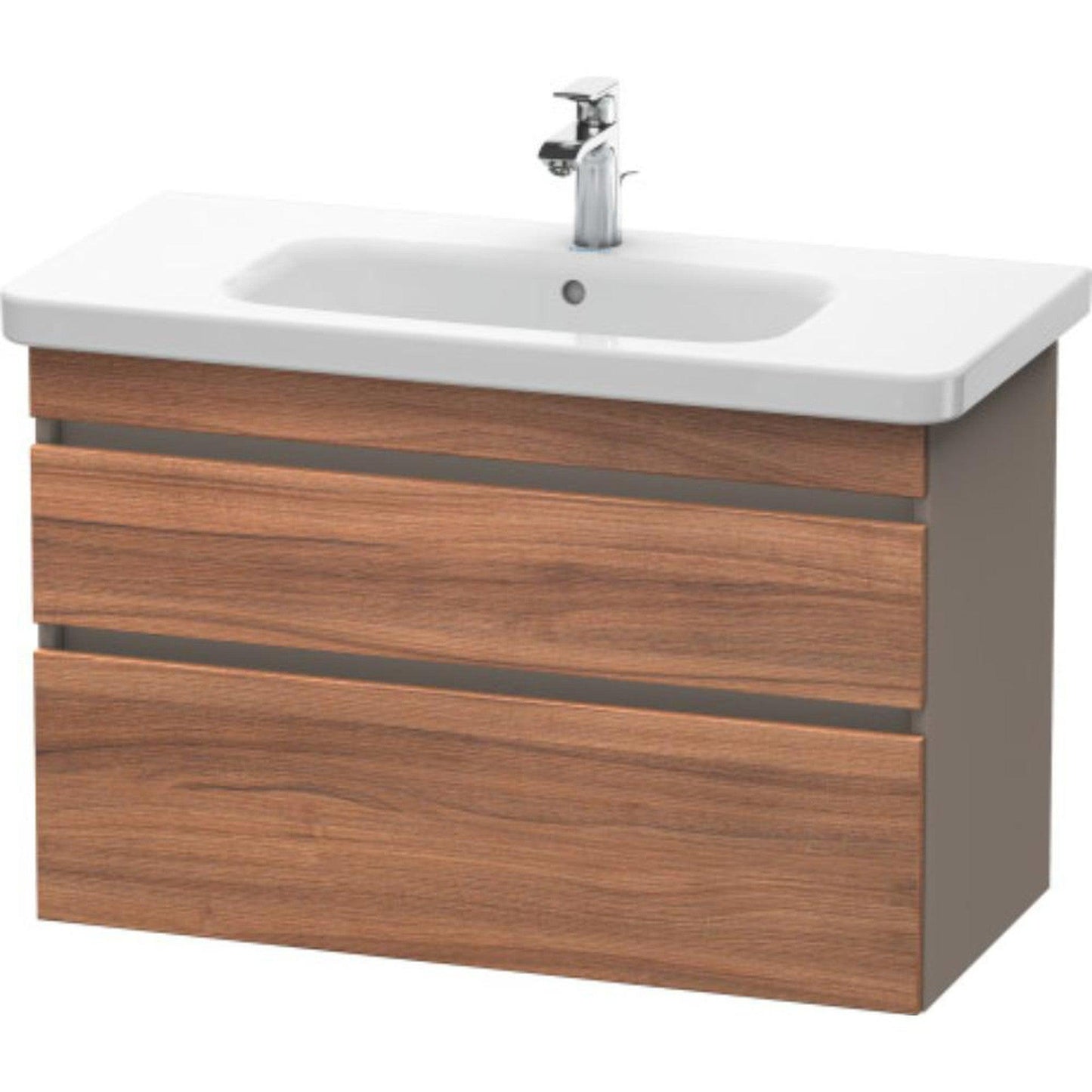 Duravit DuraStyle 37" x 24" x 18" Two Drawer Wall-Mount Vanity Unit in Natural Walnut and Basalt (DS648207943)