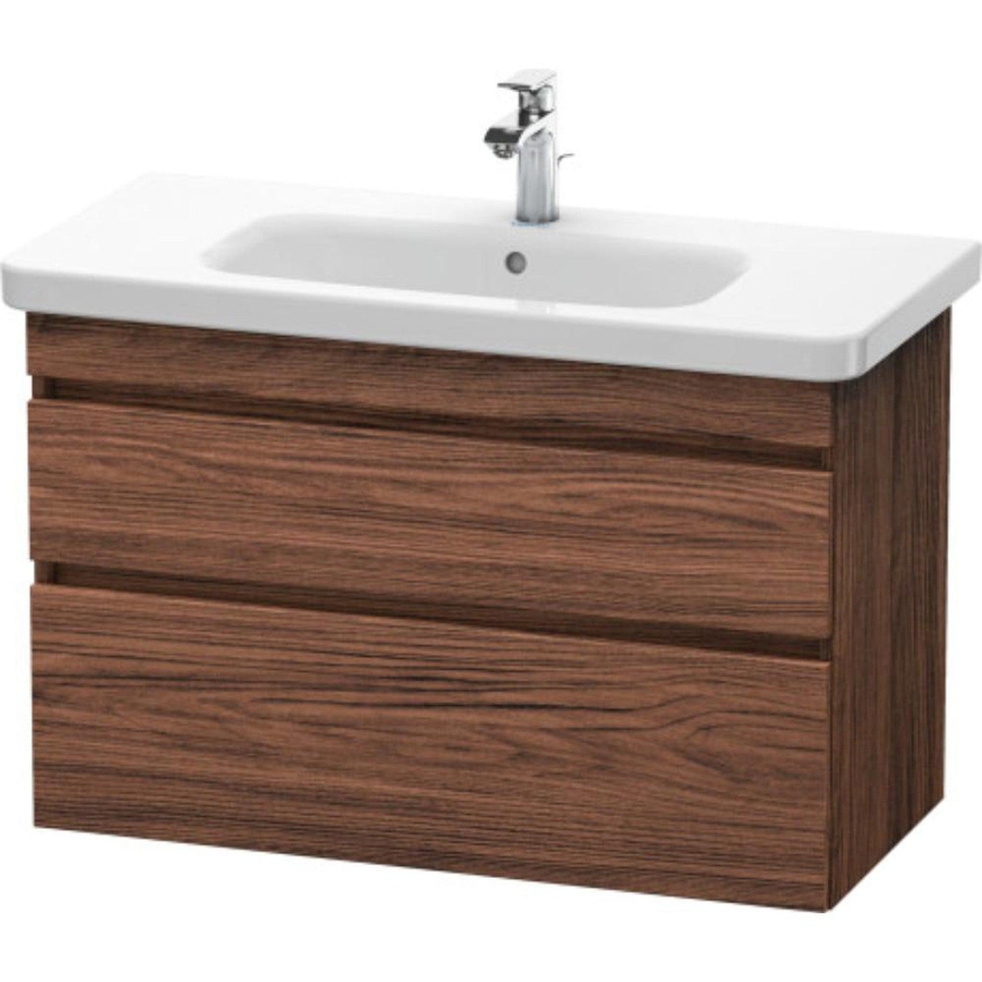 Duravit DuraStyle 37" x 24" x 18" Two Drawer Wall-Mount Vanity Unit in Walnut Dark (DS648202121)